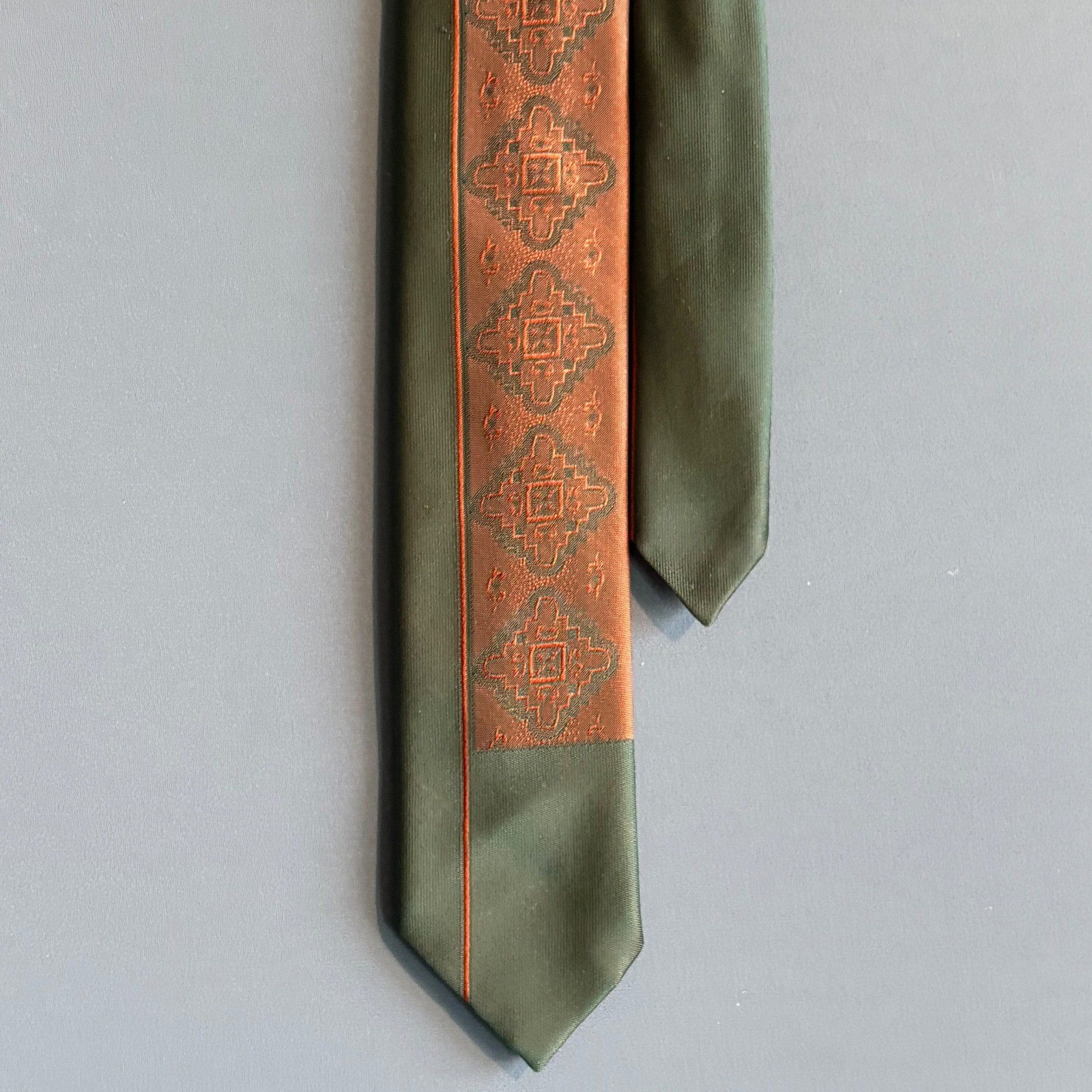 Vintage 1960s Biska Trevira Skinny Tie | Olive Bronze 1970s Mod