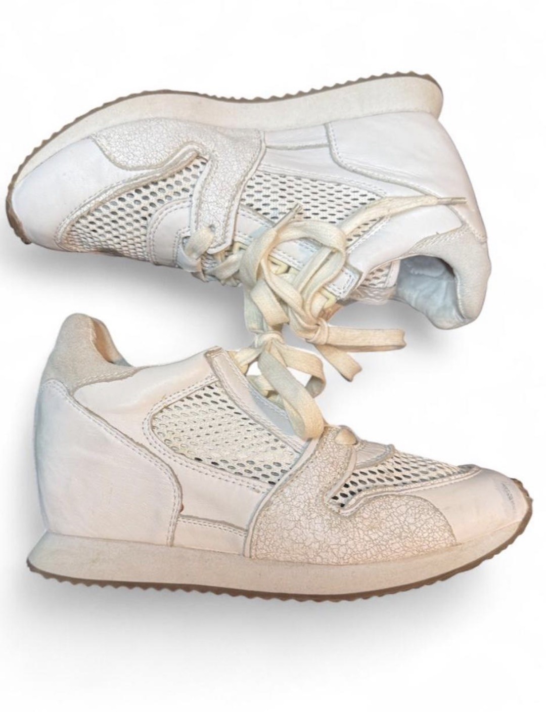 Ash Dean White Leather Mesh Wedge Sneakers Luxury Hidden Heel Women’s 37 / 7.5