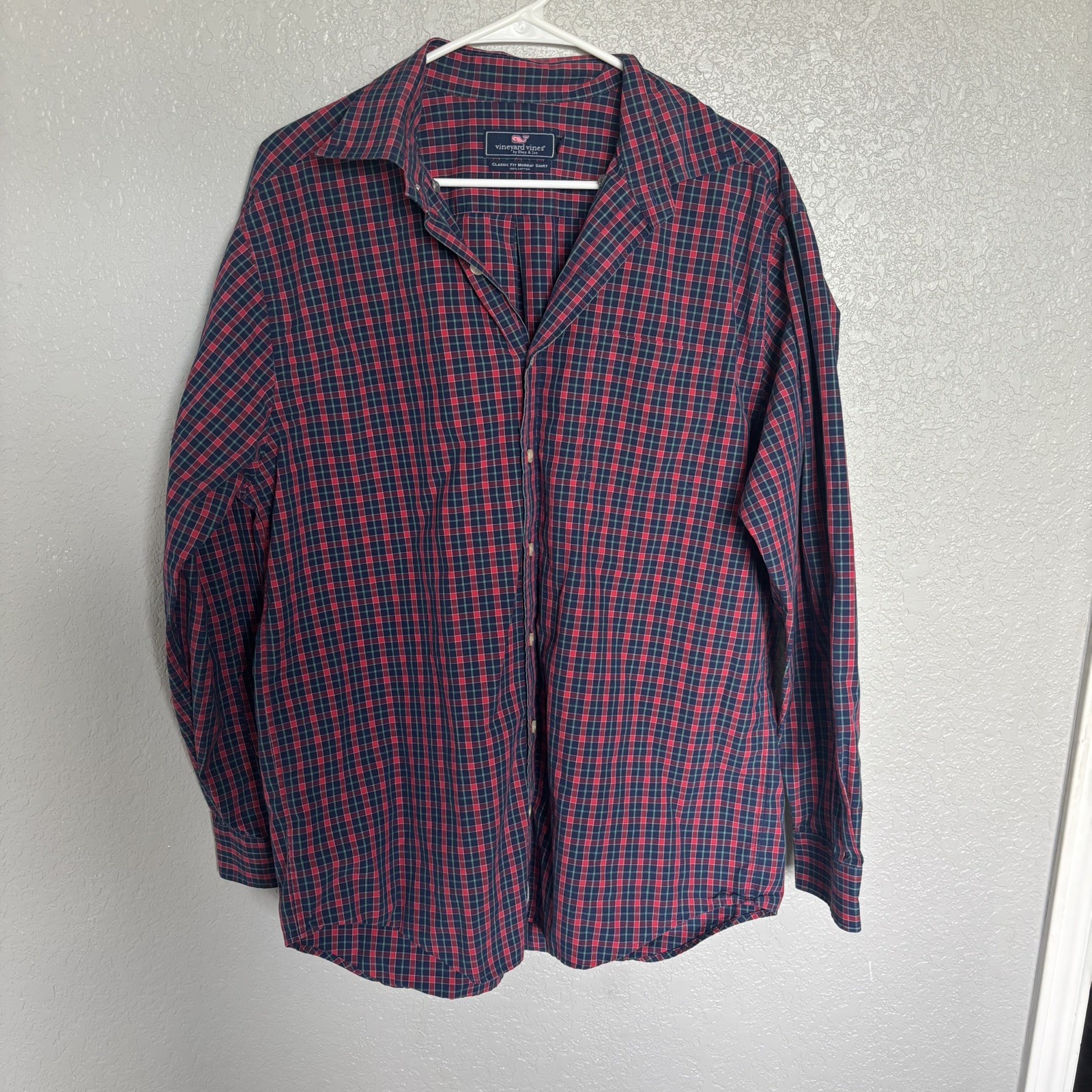Vineyard Vines Murray Shirt Mens X-Large Slim Fit Red Blue Plaid Long Sleeve