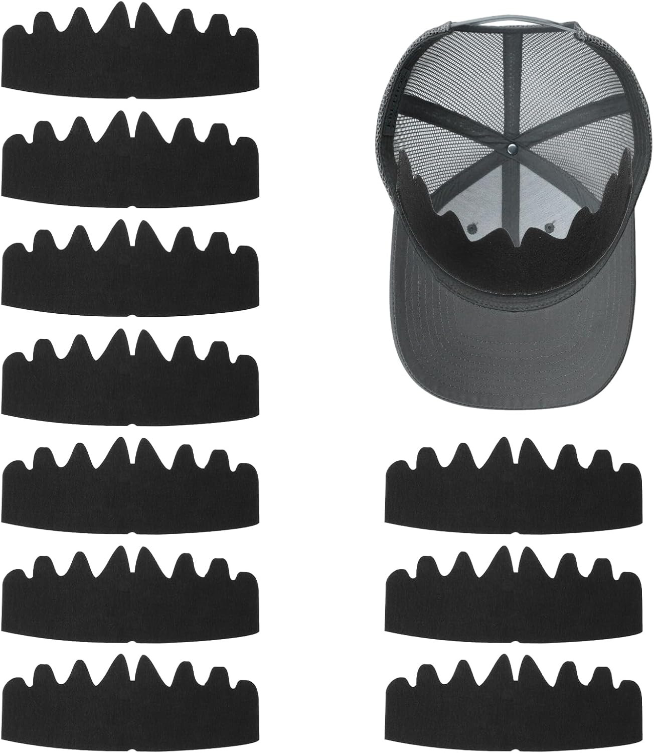 10 Pcs Black Baseball Cap Inserts, Washable Reusable Felt Shapers & Sweat Liners