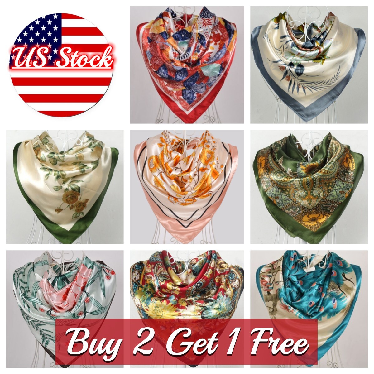 Large Silk Feel Floral Paisley Scarf Bandanna Neckerchief Head Neck Wrap Shawl