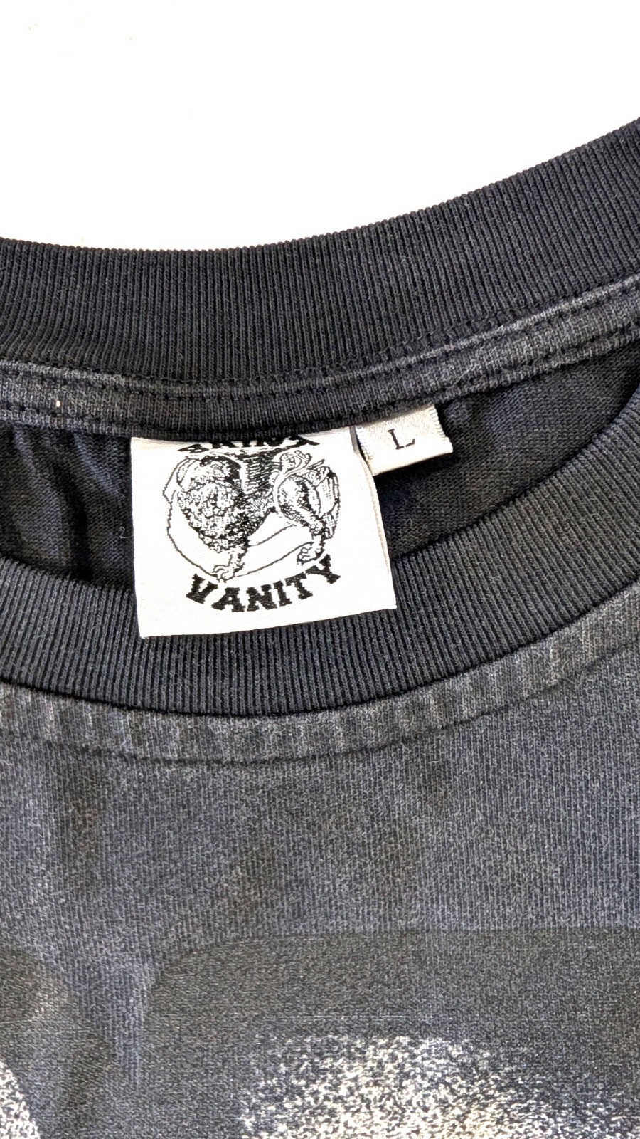 Saint Vanity Tee T-Shirt Black Distressed Size L SV Logo Printed Boxy Cotton New