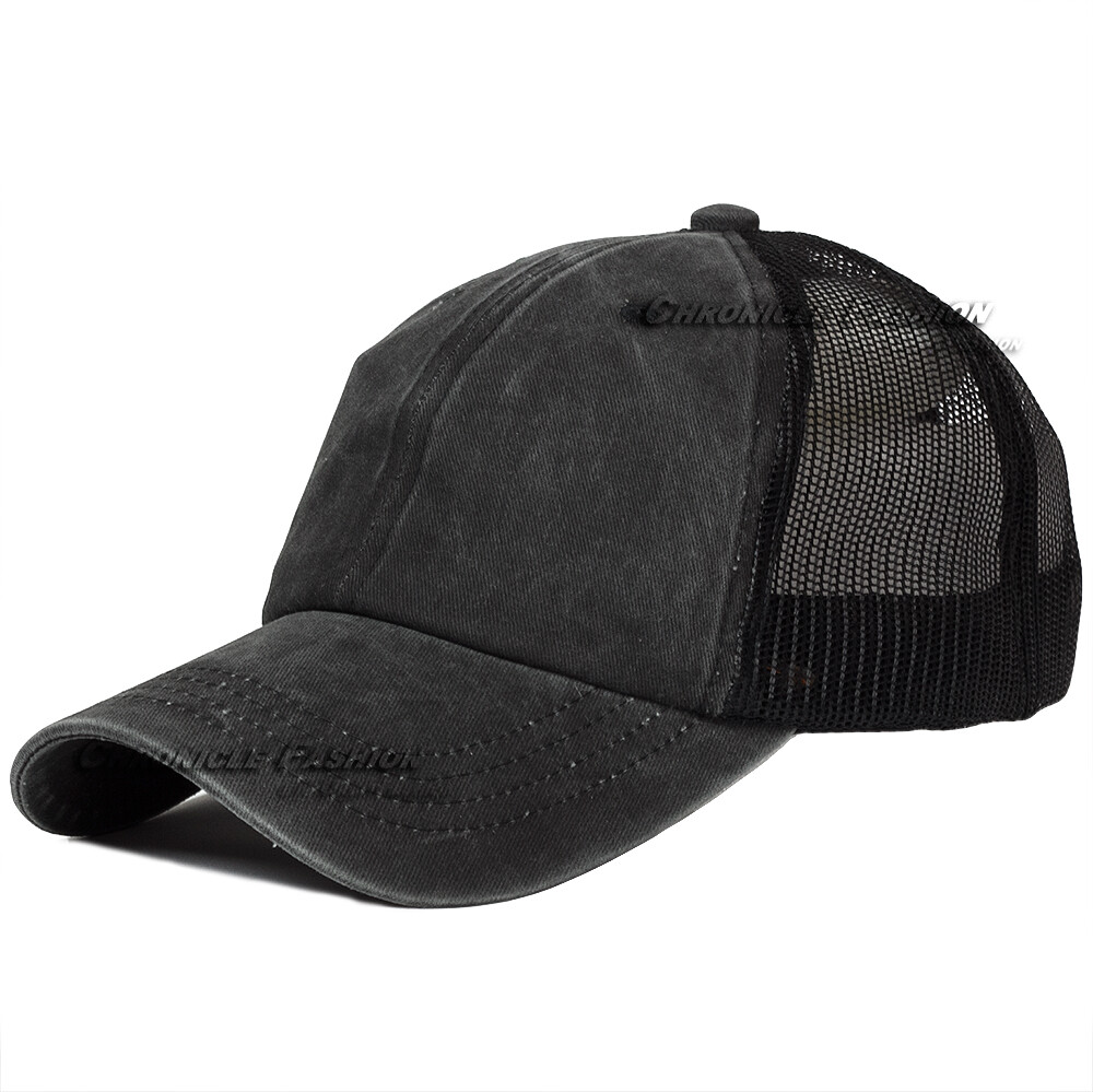Trucker Hat Washed Cotton Mesh Back Baseball Cap Adjustable Solid Men Dad Hats