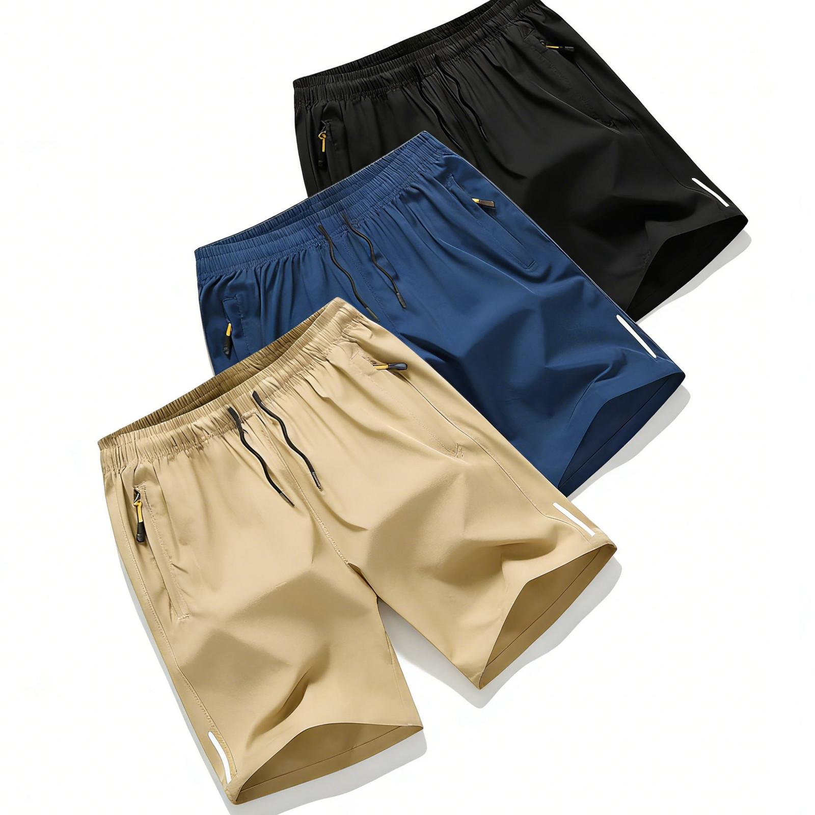 Men’s 3PK Workout Shorts 3 Color Lightweight Athletic Shorts Zipper Pockets