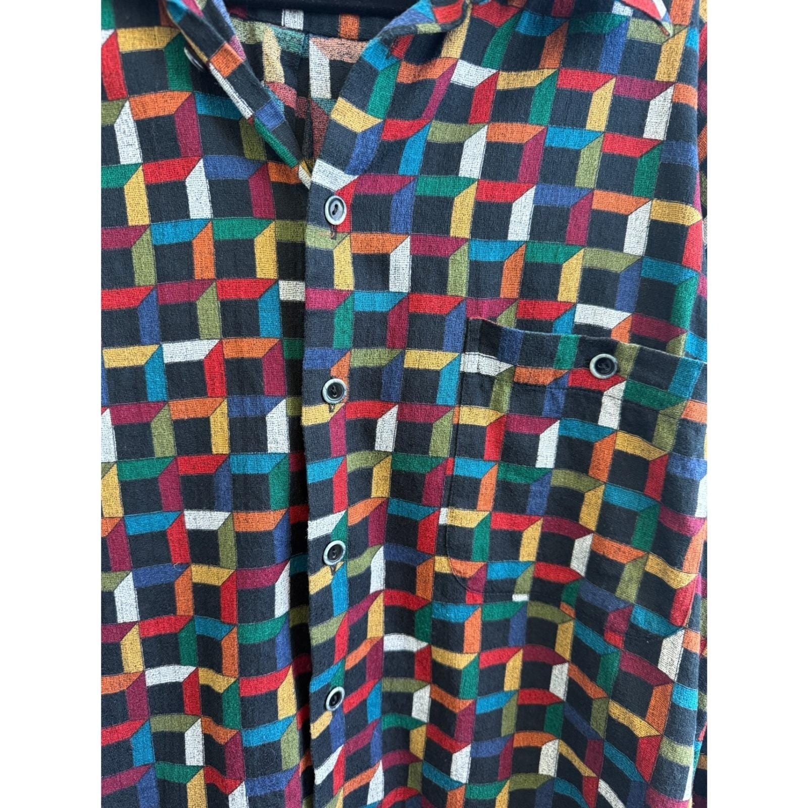VTG Haupt Mens Geometric Multicolor Shirt Made in Germany Size 42 L 16.5