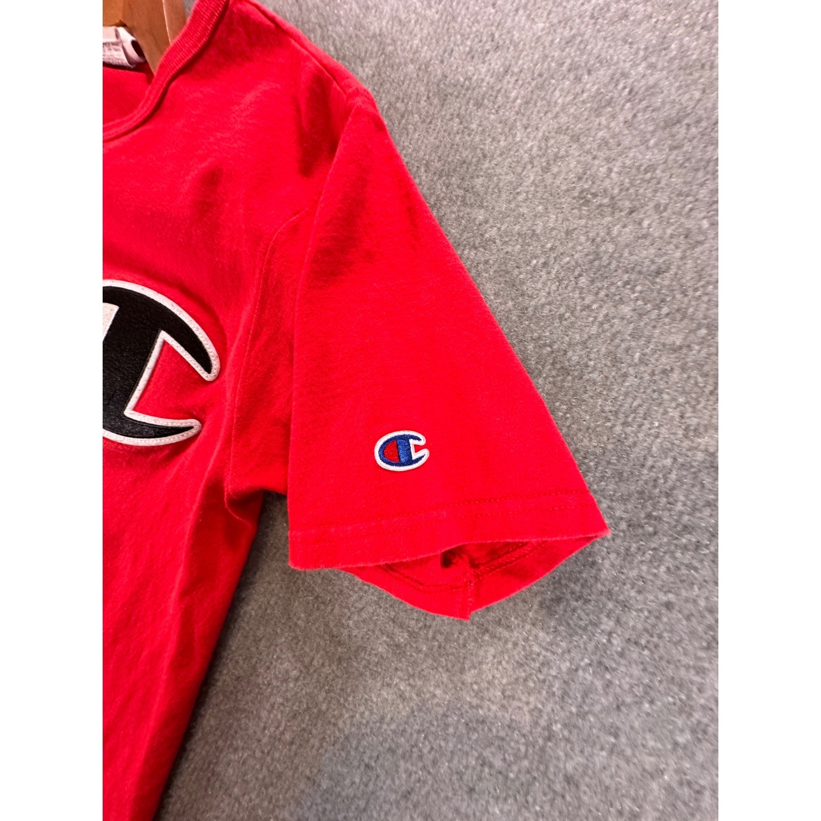 Champion Mens Red Big C Logo Chenille Patch Short Sleeve T-Shirt GT19 Small