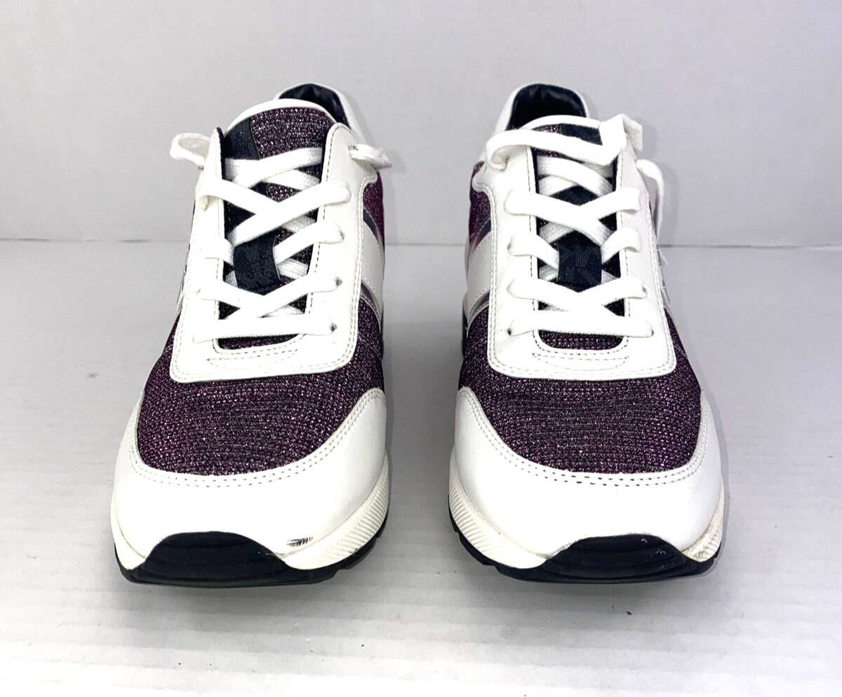 Michael Kors Mabel Trainers Sneakers Merlot Size 9 White Pink Glitter B3F