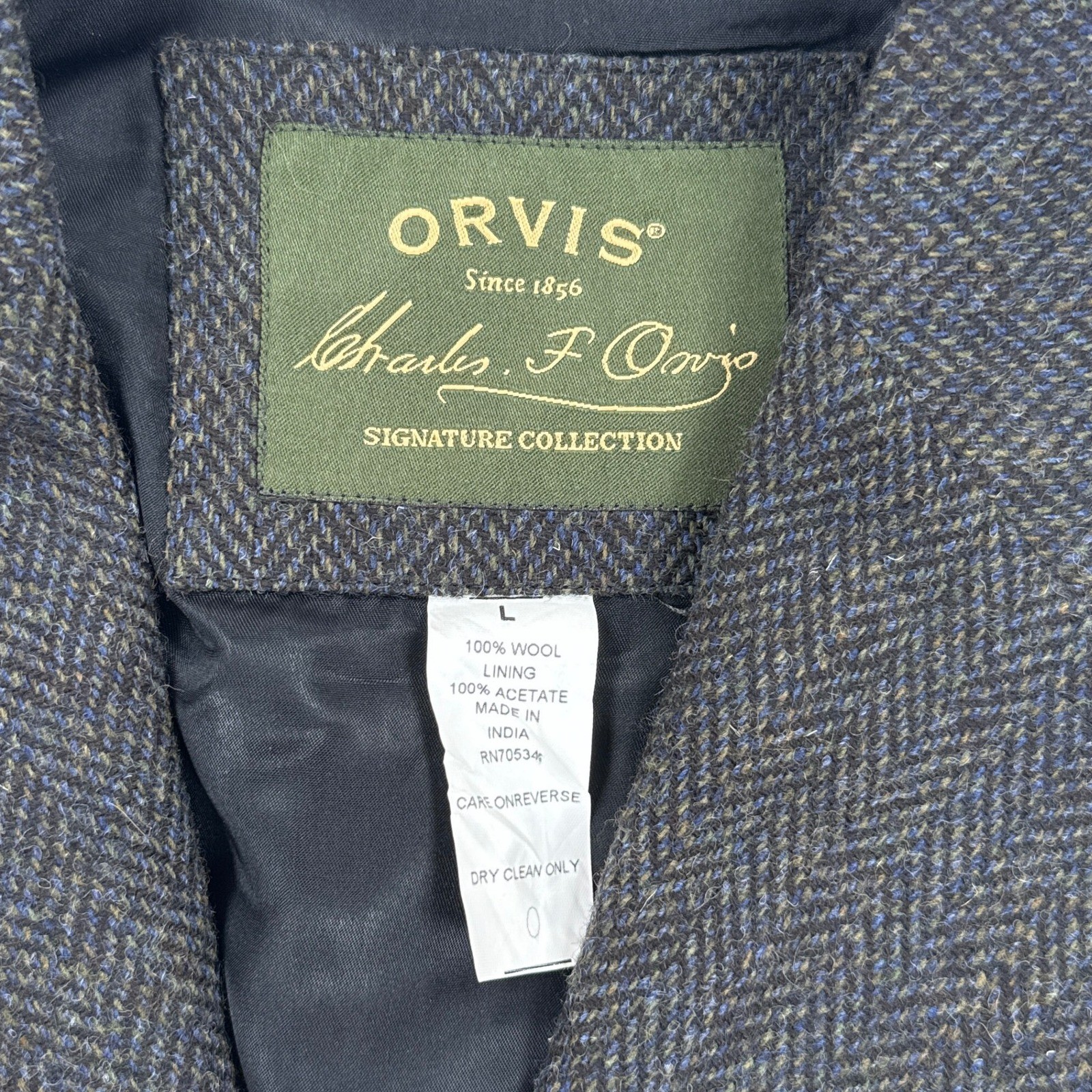 Orvis Vest Mens Large Grey Wool Herringbone Signature Collection Waiscoat