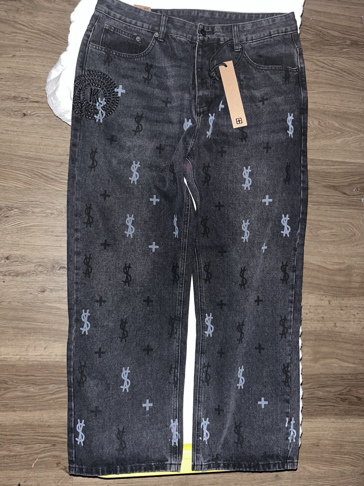 Ksubi Van Winkle Men’s Black Charcoal Wash Denim Jeans Slim Fit Logo 36