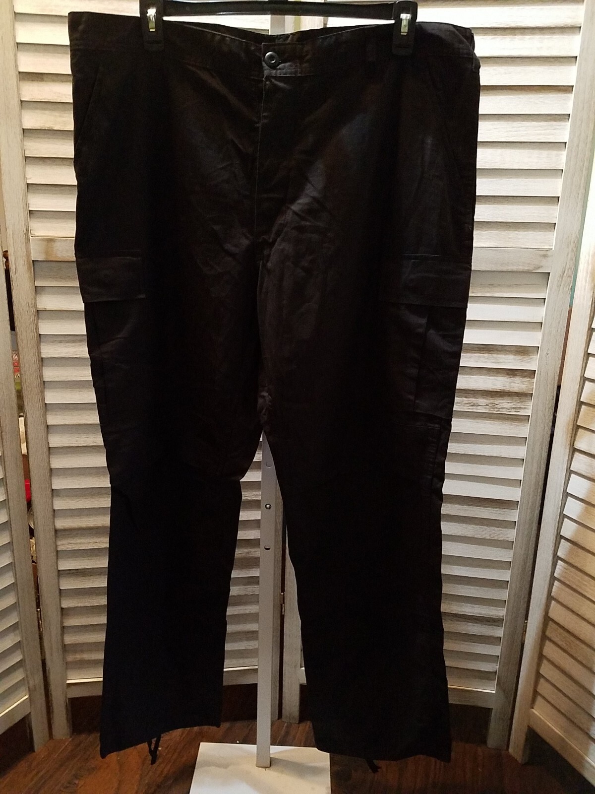 Mens Unbranded Pants Size XL 32 x 32 Black Button Fly Cargo Pockets Ties Legs