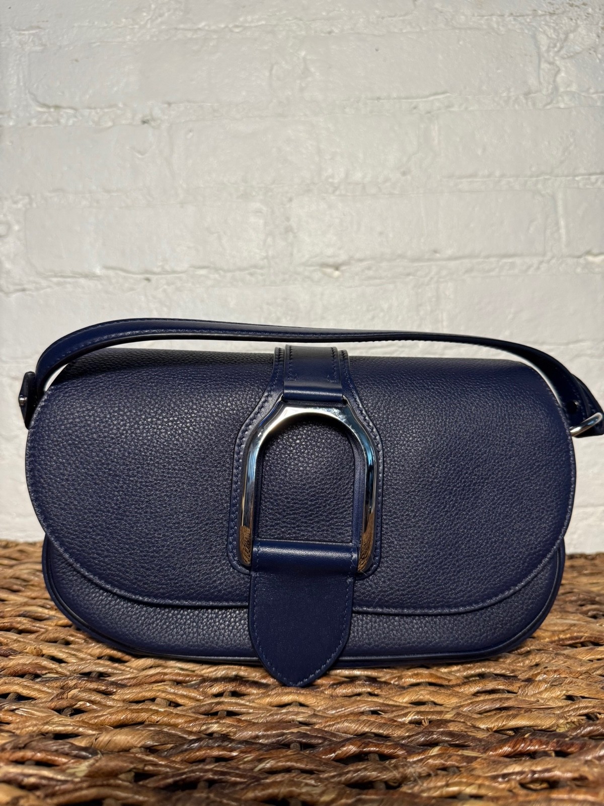 Ralph Lauren Collection- Wellington Handbag- Dark Blue Leather
