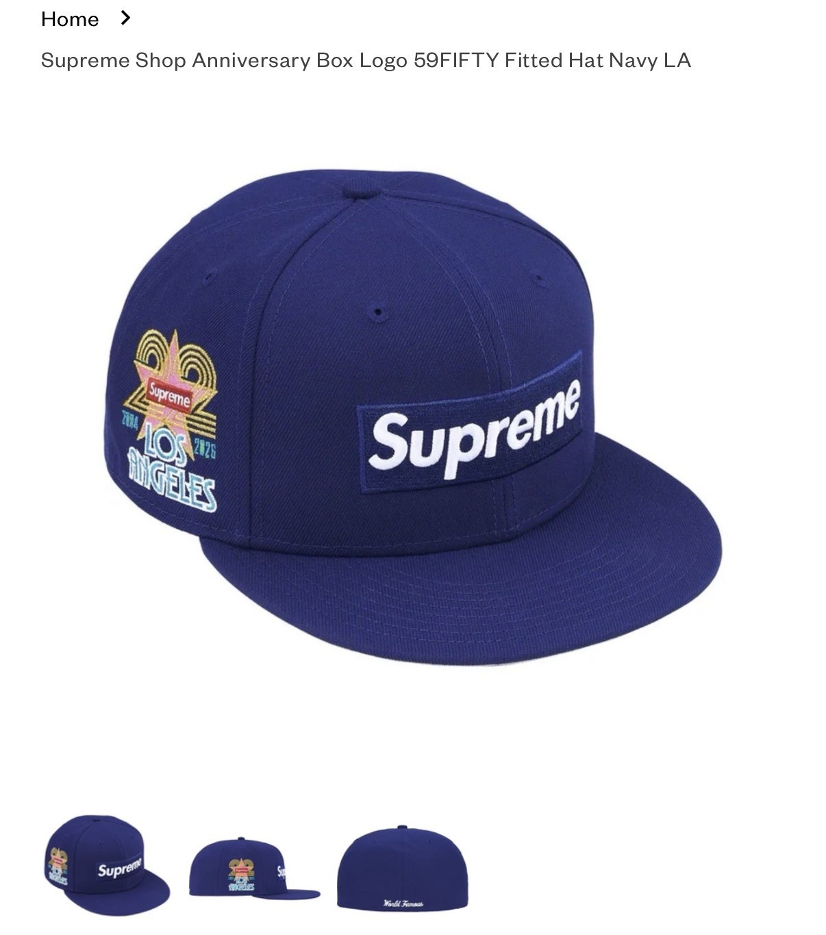 Supreme Box Logo Fitted New Era Light Navy Los Angeles Size 7 3/8 Dodgers