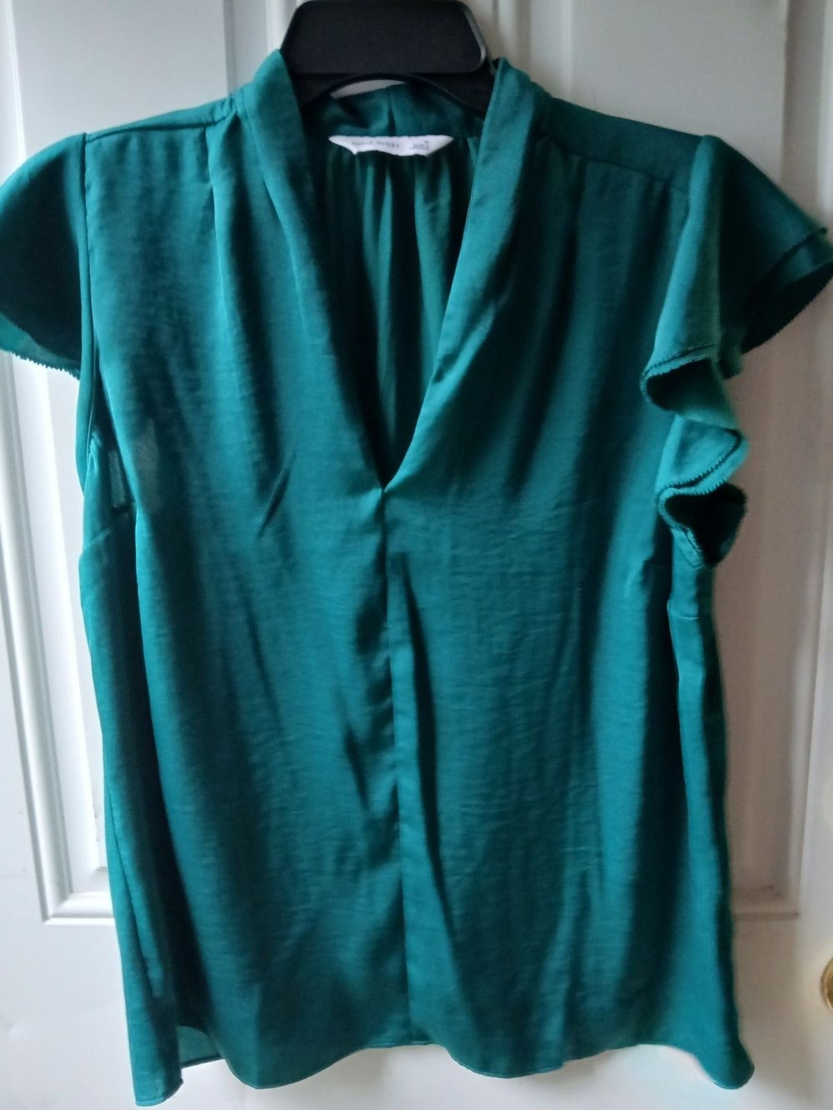 Nine West Deep Teal V-Neck Flutter Sleeve Blouse