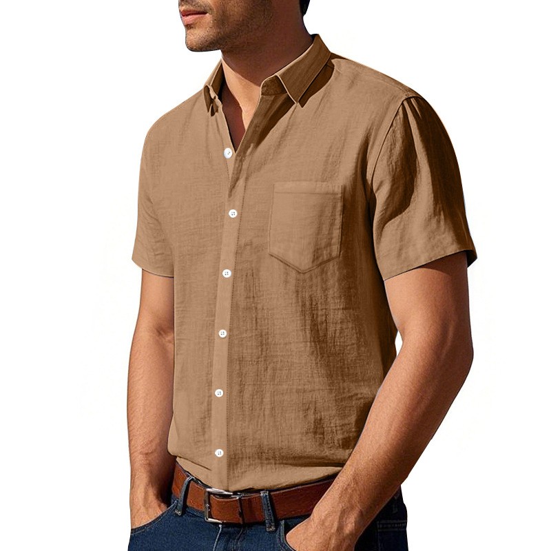 New Solid Color Linen Short Sleeve Casual Shirt