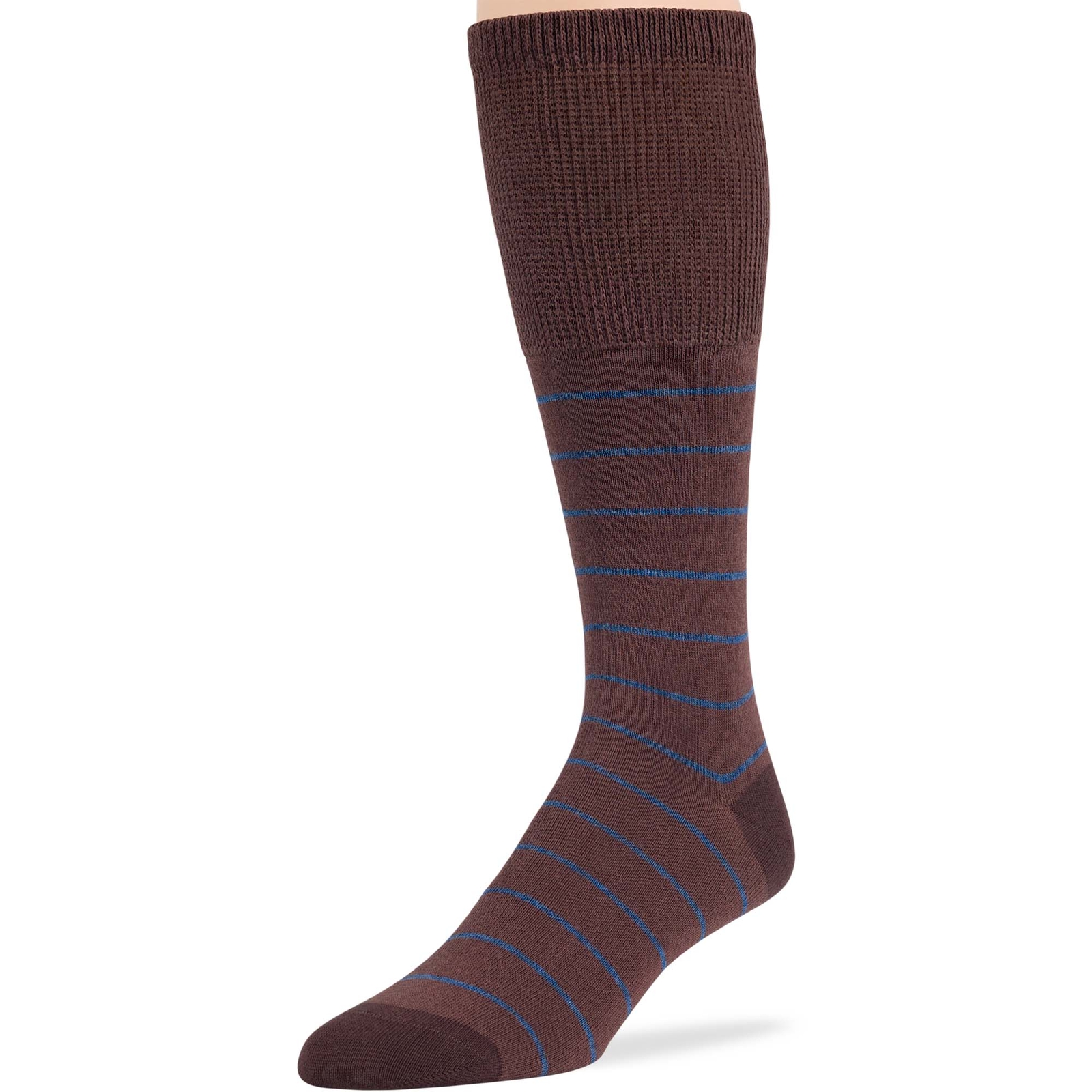 Men Diabetic Cotton Mid-Calf Socks 5 Pack XLarge Argyle Stripe Brown Denim Blue