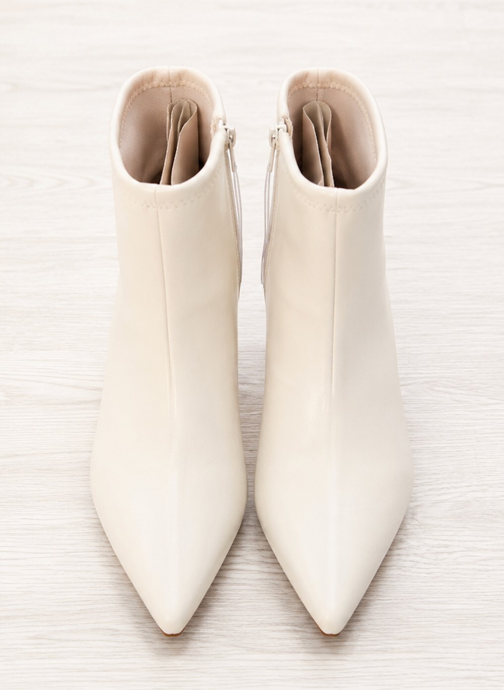 Women’s Cream Pointed Toe Ankle Boots with Kitten Heel 6.5