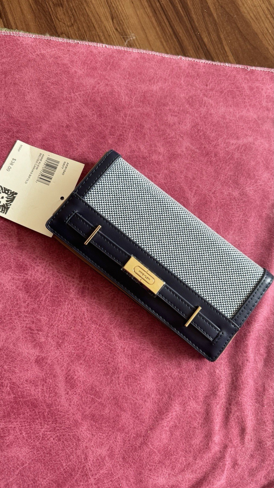 Anne Klein Navy & White Geometric Wallet Clutch w/ Zip Coin Pocket, Card Slots