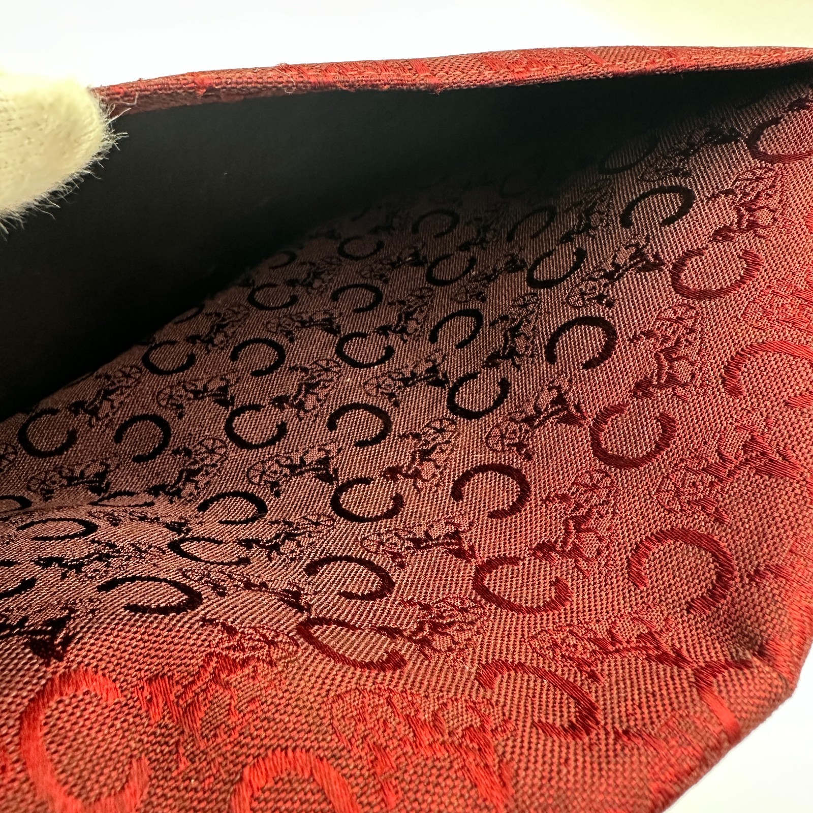 CELINE Vintage C Macadam Clutch Bag Pouch Purse Red Canvas Leather Auth Japan