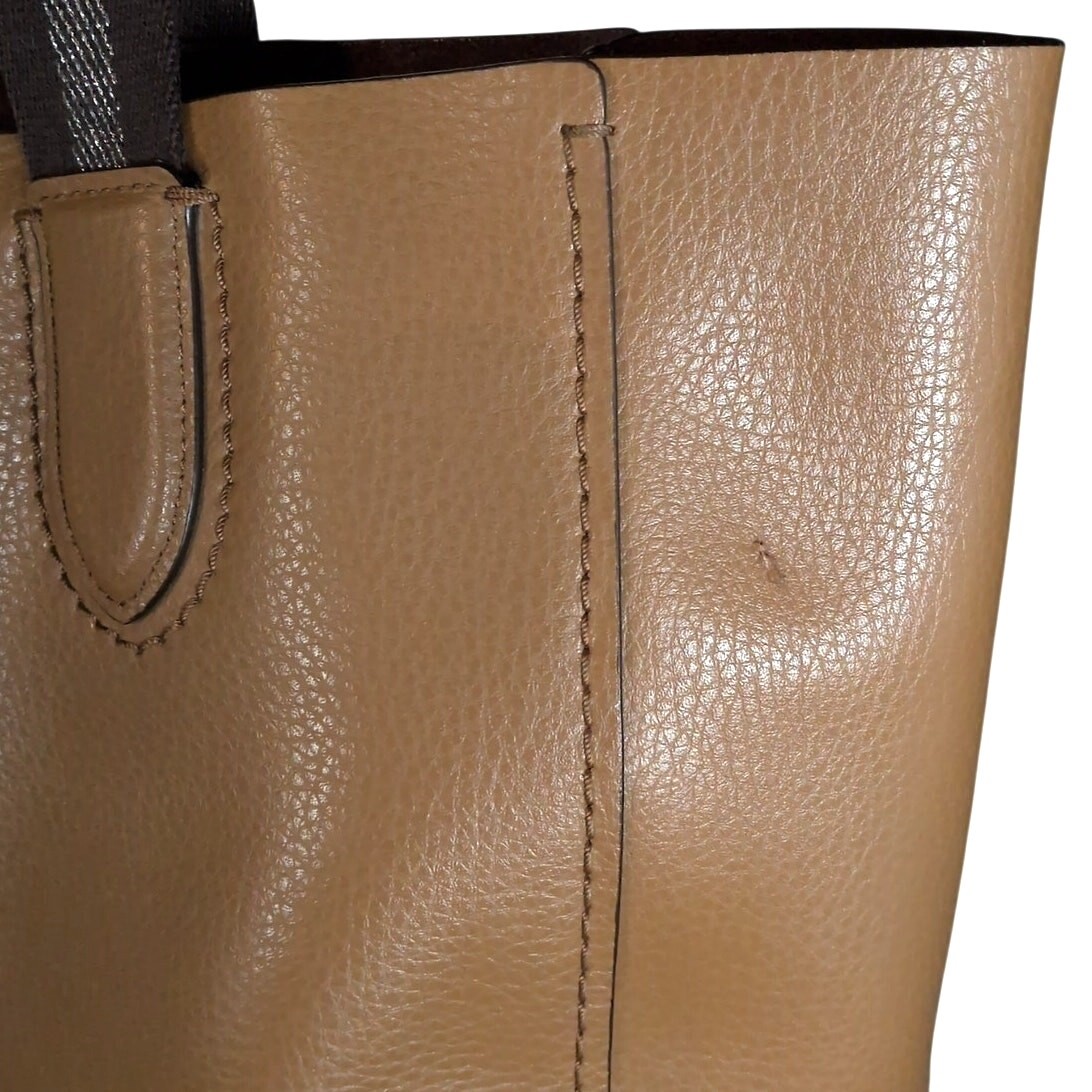 COACH Pebbled Leather Derby Tote Bag Dual Handle Large Tan Brown Handbag F58660