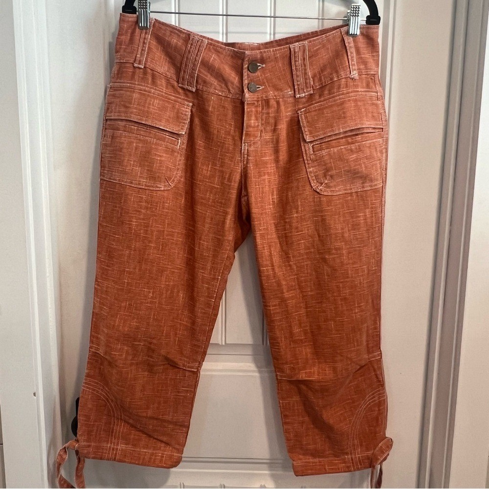 Pure Color ‘Cosmo’ Gorpcore Burnt Orange 100% Ramie Capris for Women. Size 30.