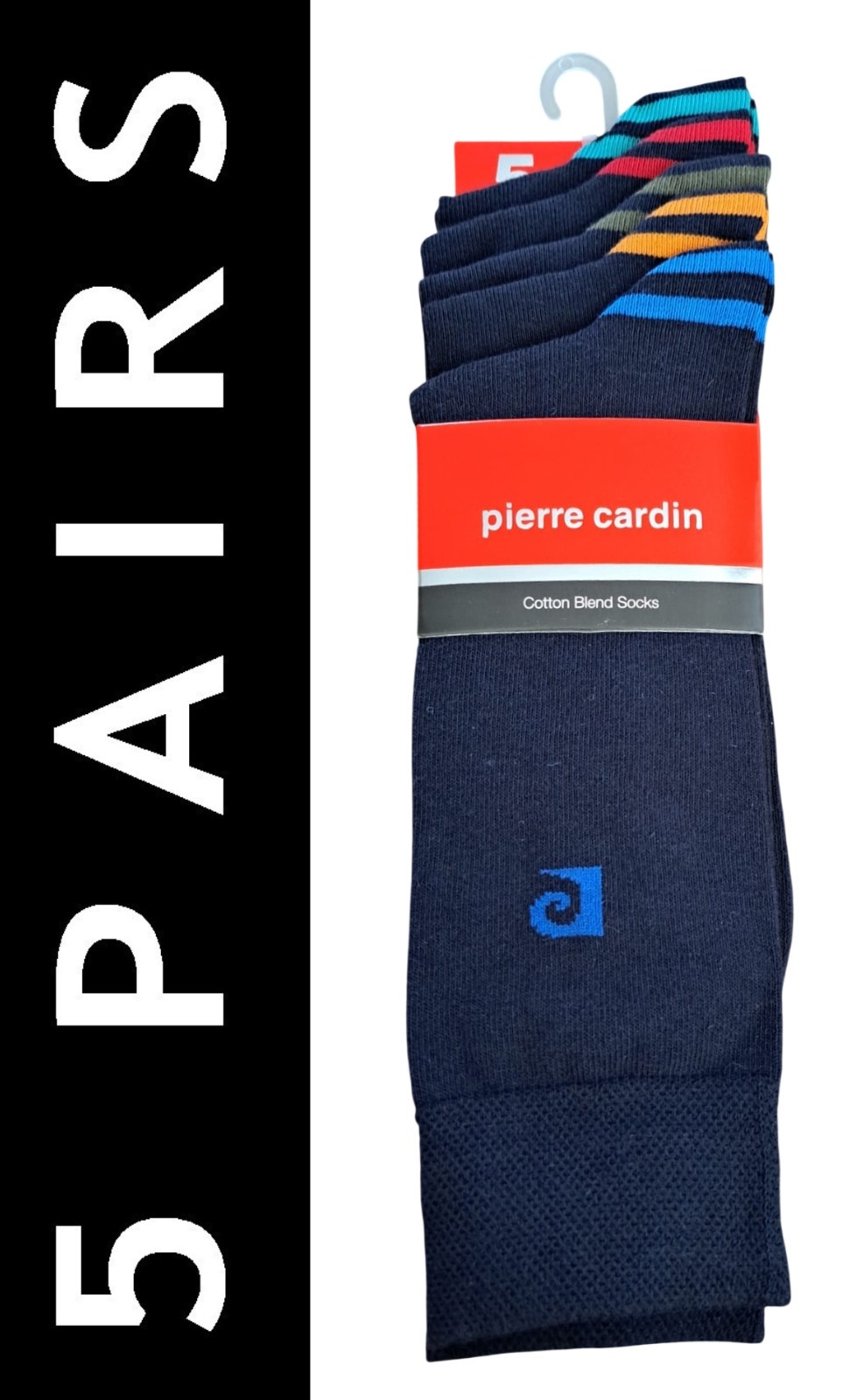 PIERRE CARDIN | Mens Navy Blue 5 PAIRS Tipped Socks | One Size UK 7-11 EU 40-46