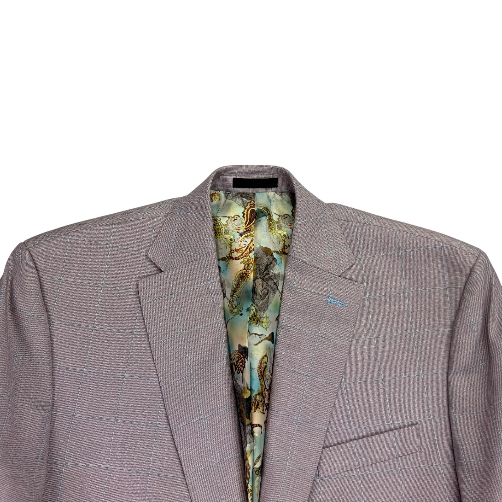 Tayion Mens Agordy Regular Fit Windowpane Suit Jacket Pink Blue 42L