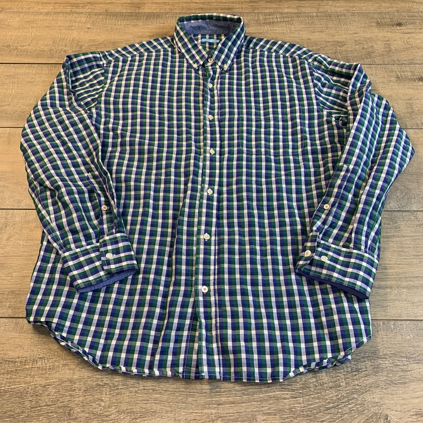 J McLaughlin Mens Long Sleeve Button Up Shirt Size Large 52% Linen Check B16