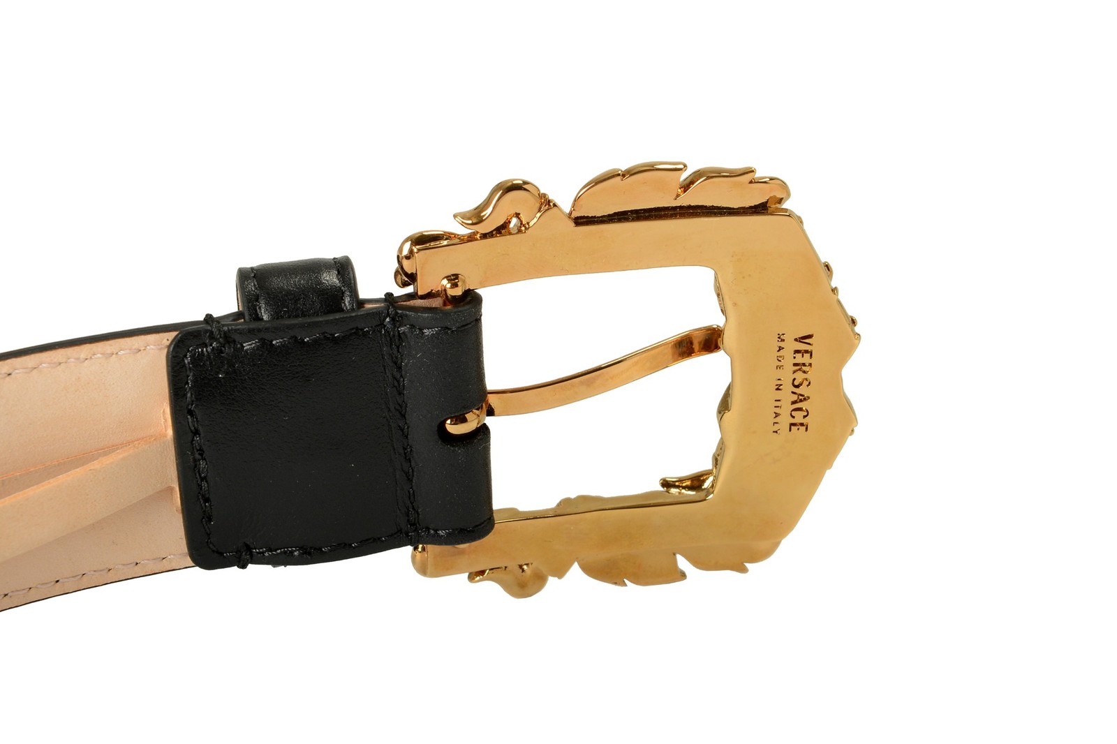 Versace Black 100% Leather Gold Buckle Decorated Belt US 30 IT 75