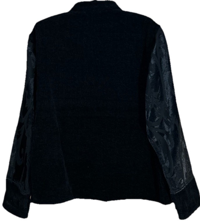 Flashback Jacket L Black Jacquard Chenille Embroidered Beaded Vintage Size Large
