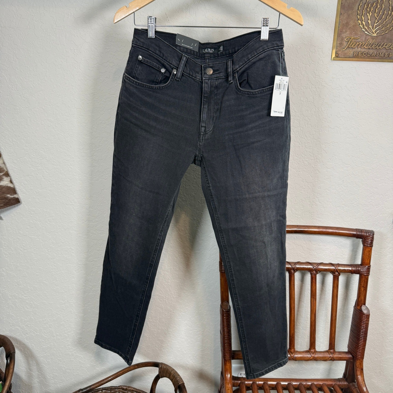 Lauren Ralph Lauren Relaxed Taper Jeans Black Comfort Stretch Size 2 26W NEW