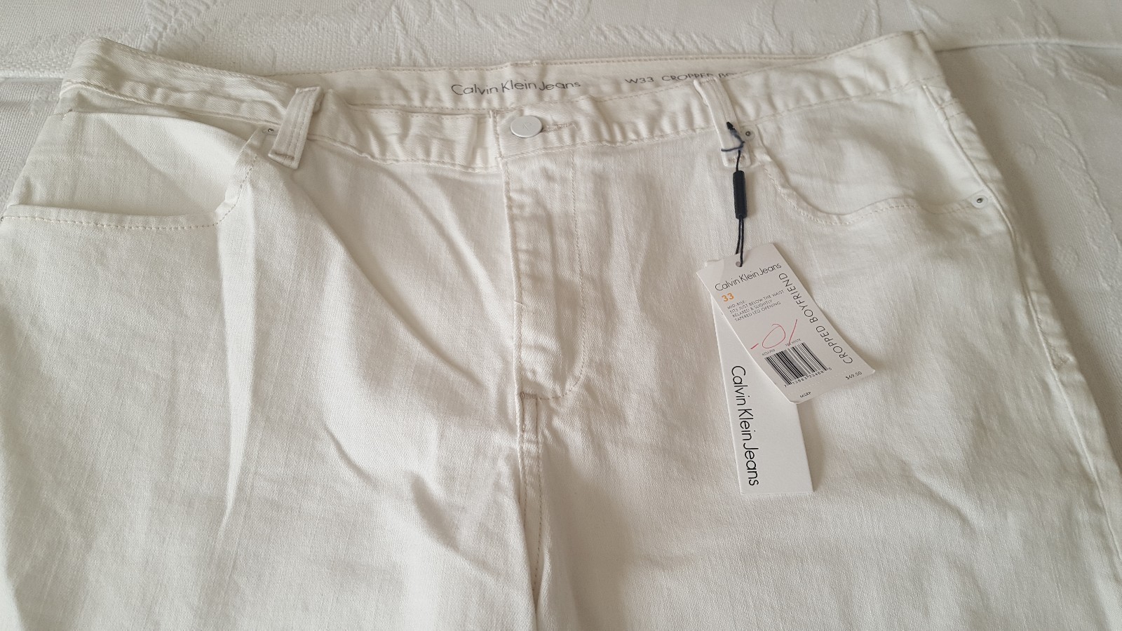 Calvin Klein Cropped Boyfriend Jeans White Size 33 New R027