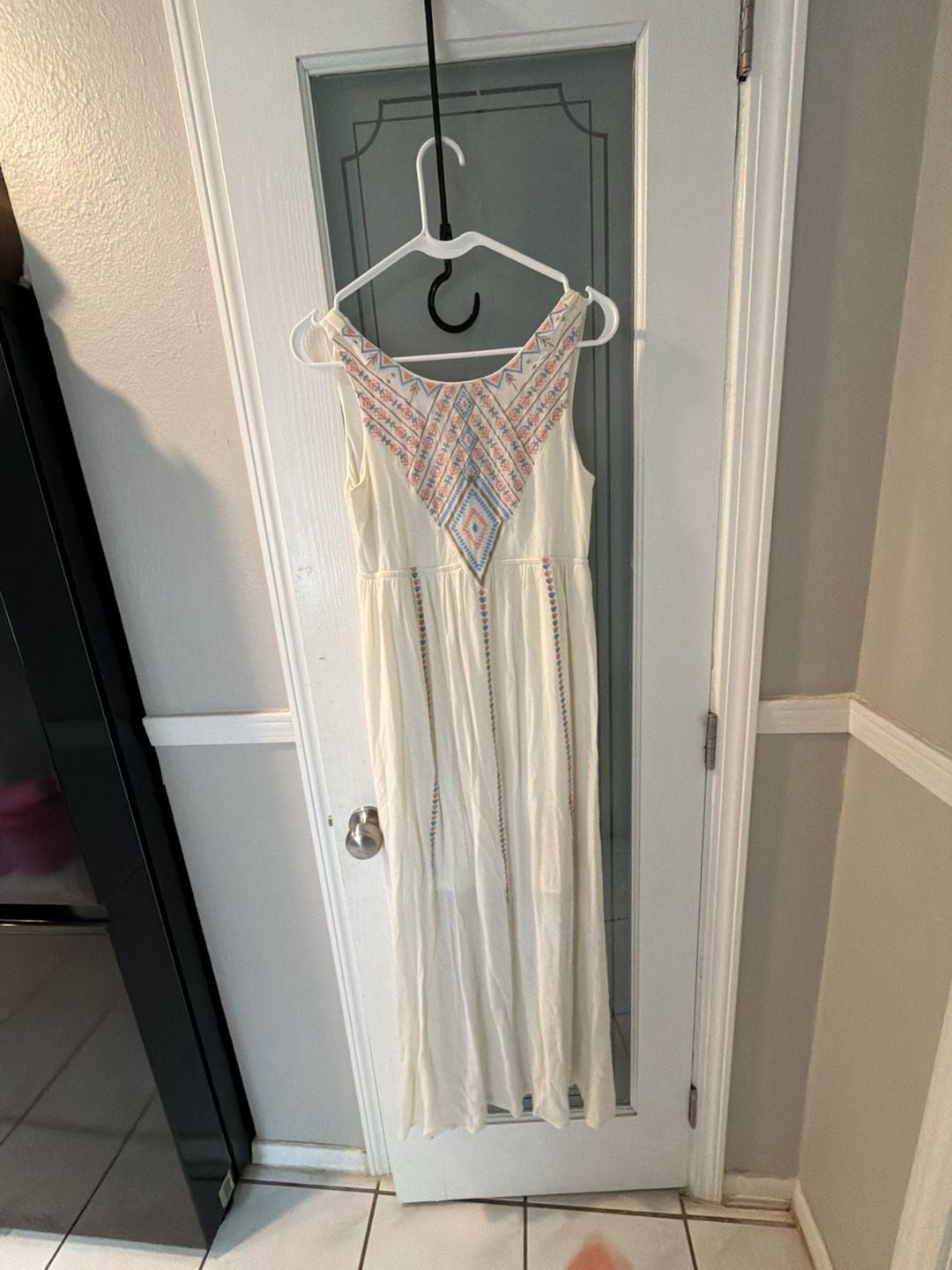 Altar’d State Cream Sleeveless Maxi Dress with Geometric Embroidery