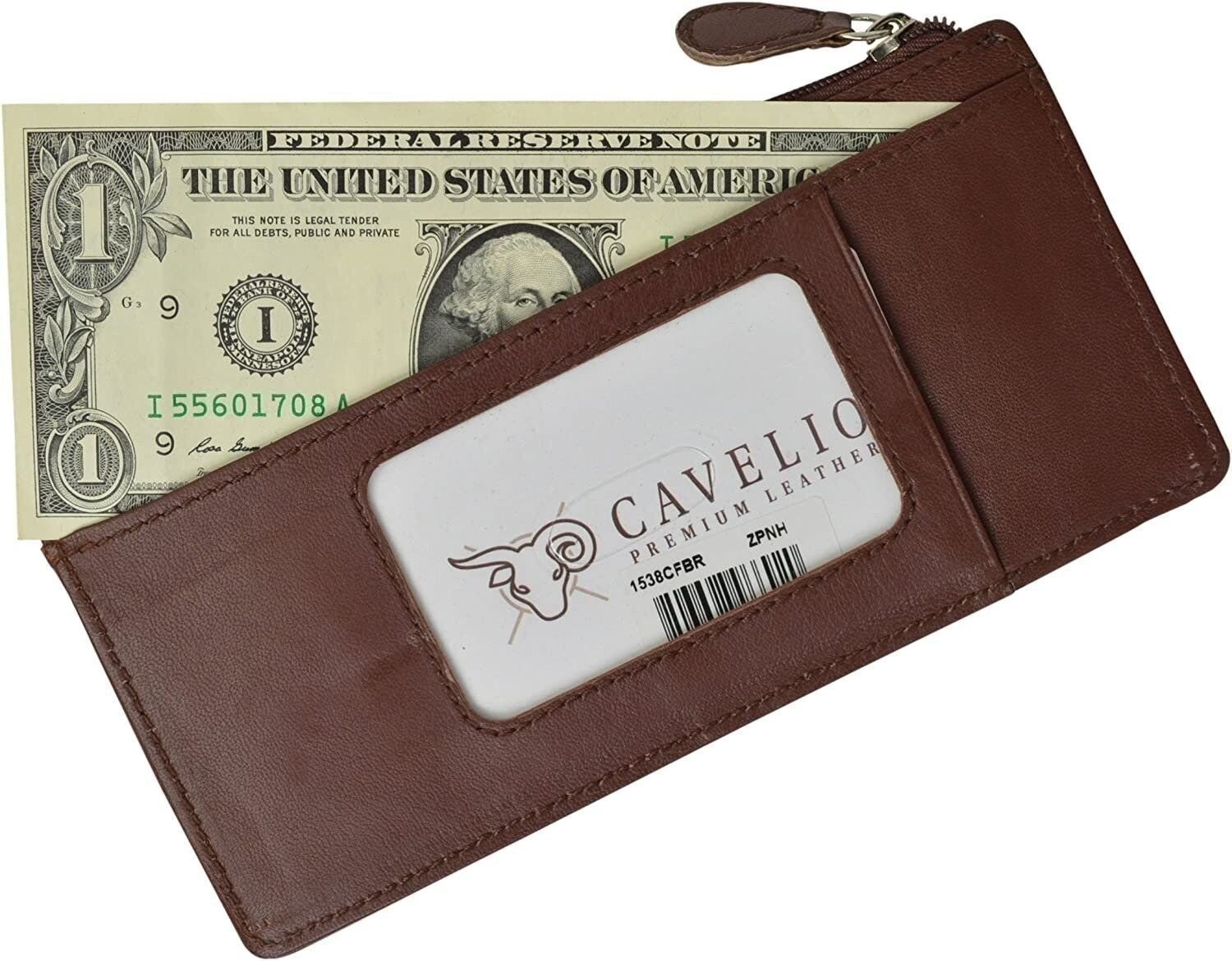Cavelio Leather Thin Vertical Stacker Card Case Wallet with ID Window