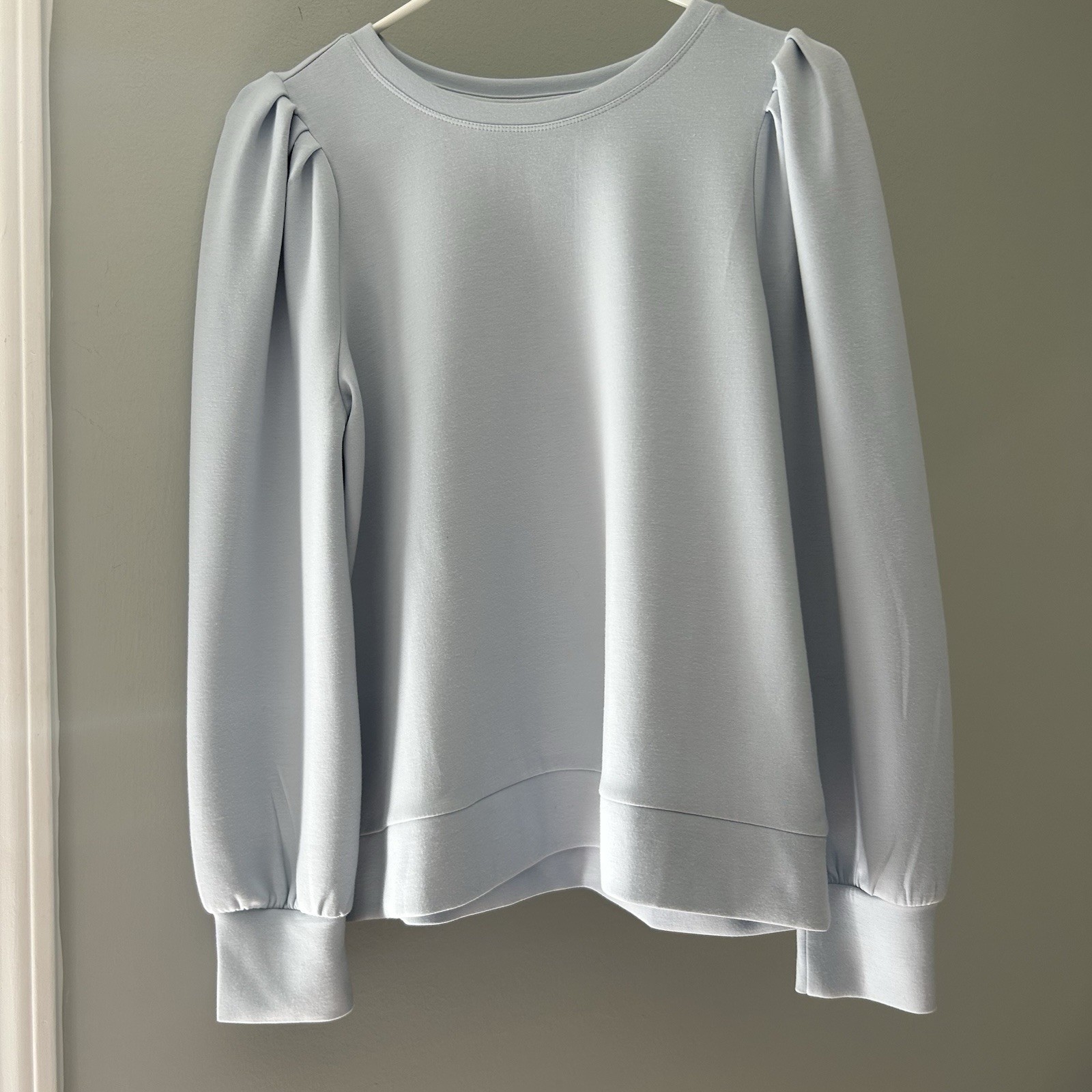 Magaschoni Blue Puff Sleeve Crew Neck Pullover Sweater Women’s NEW Size Medium