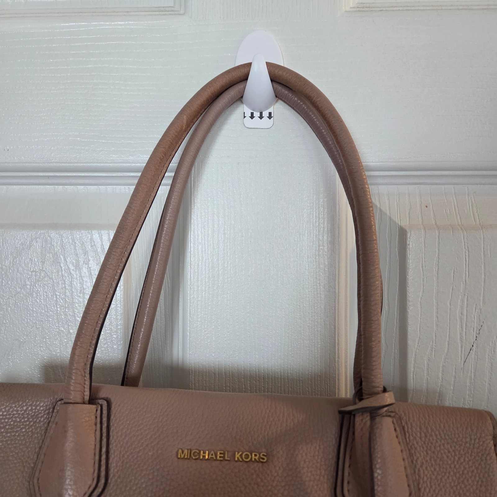 Michael Kors Mercer Large Pebbled Leather Satchel Mauve Pink Gold Hardware Tote