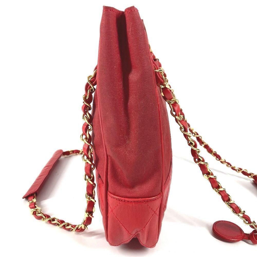 Chanel Matelasse Quilted Red Shoulder Bag Coco Mark Logo Used