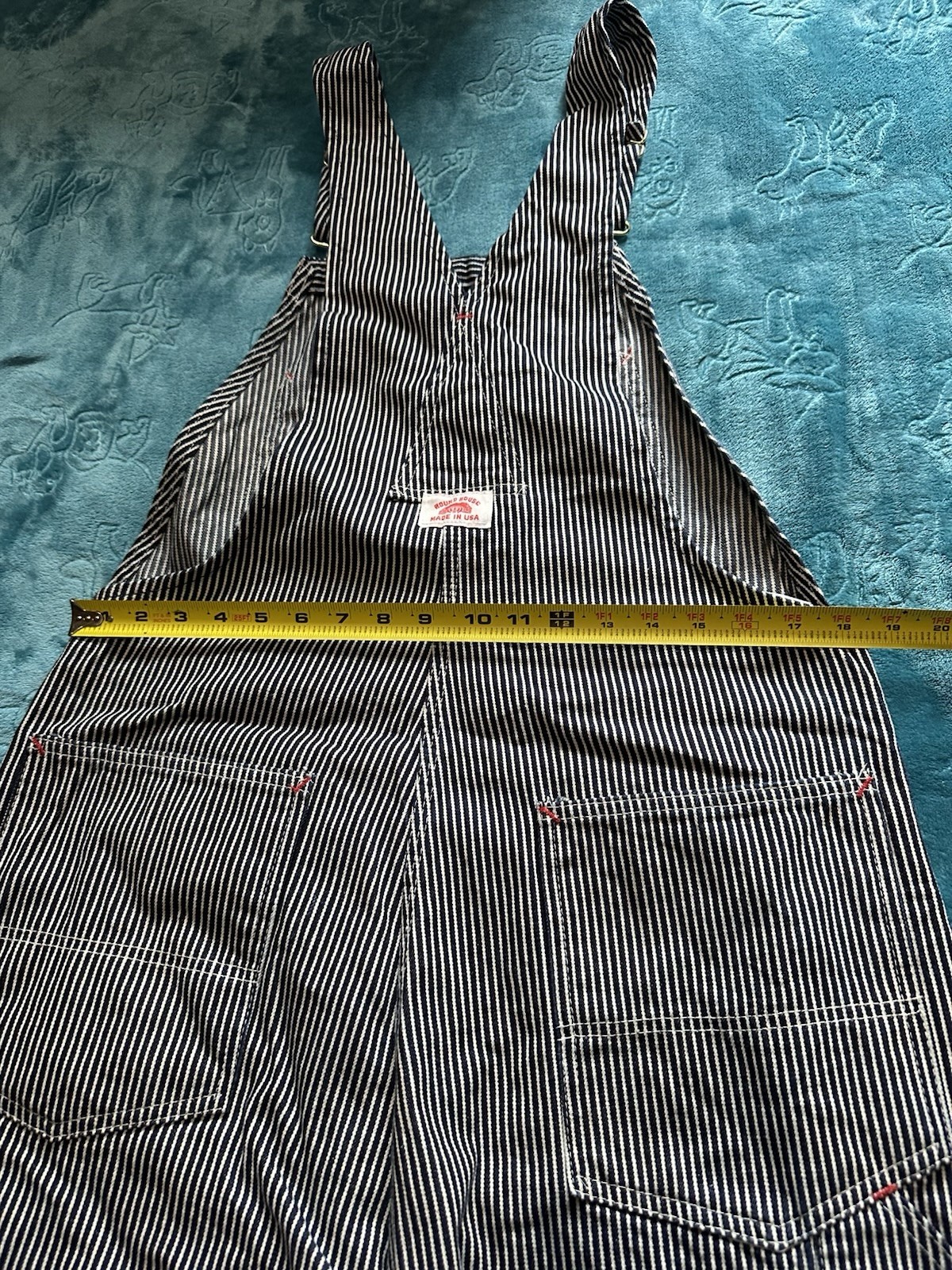 Round House Blue/White Stripe Cotton Denim Bib Overalls 36×34 Made in USA Lot 45
