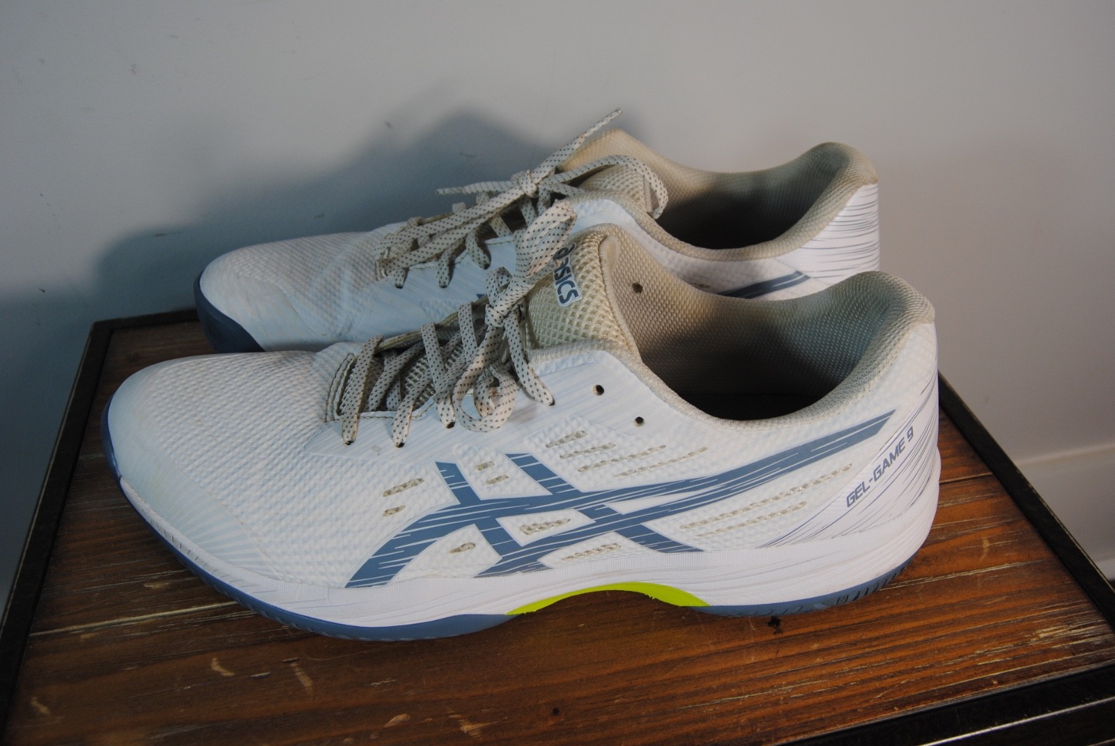 Asics Gel Game 9 White Steel Blue Men’s size 13. Tennis/pickleball Shoes