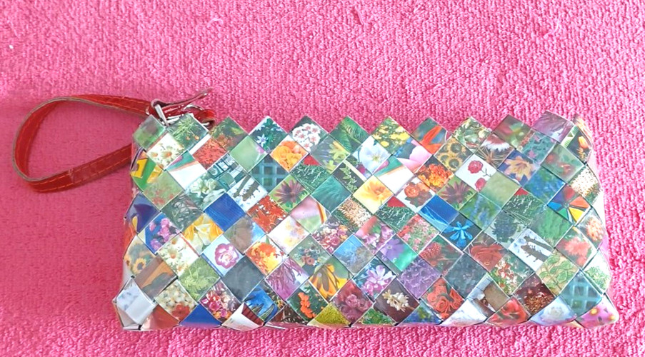 Nahui Ollin Candy Wrapper Purse 10″ X 5″ Woven Clutch Mother’s Day Gift 0178
