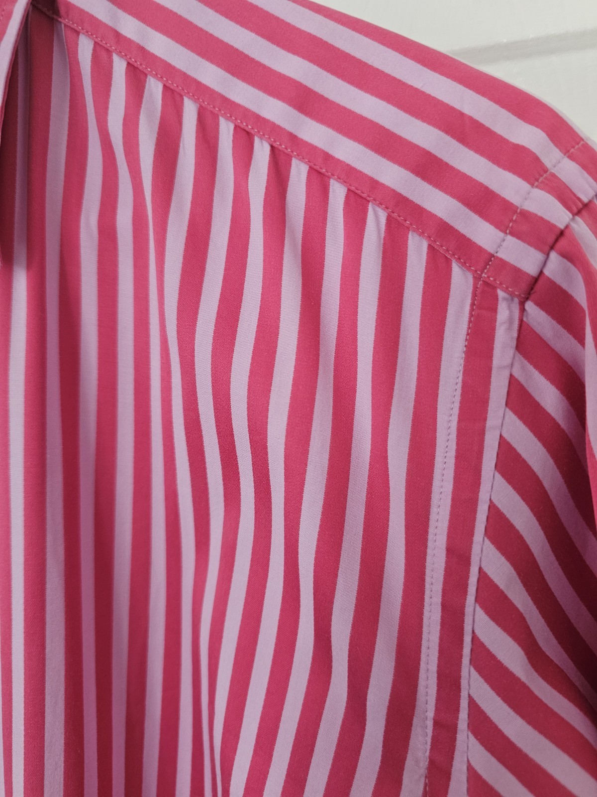 Simon Carter Stripe Shirt Size 16.5″ Slim Fit Luxurious Fabric Cotton Pink Lilac