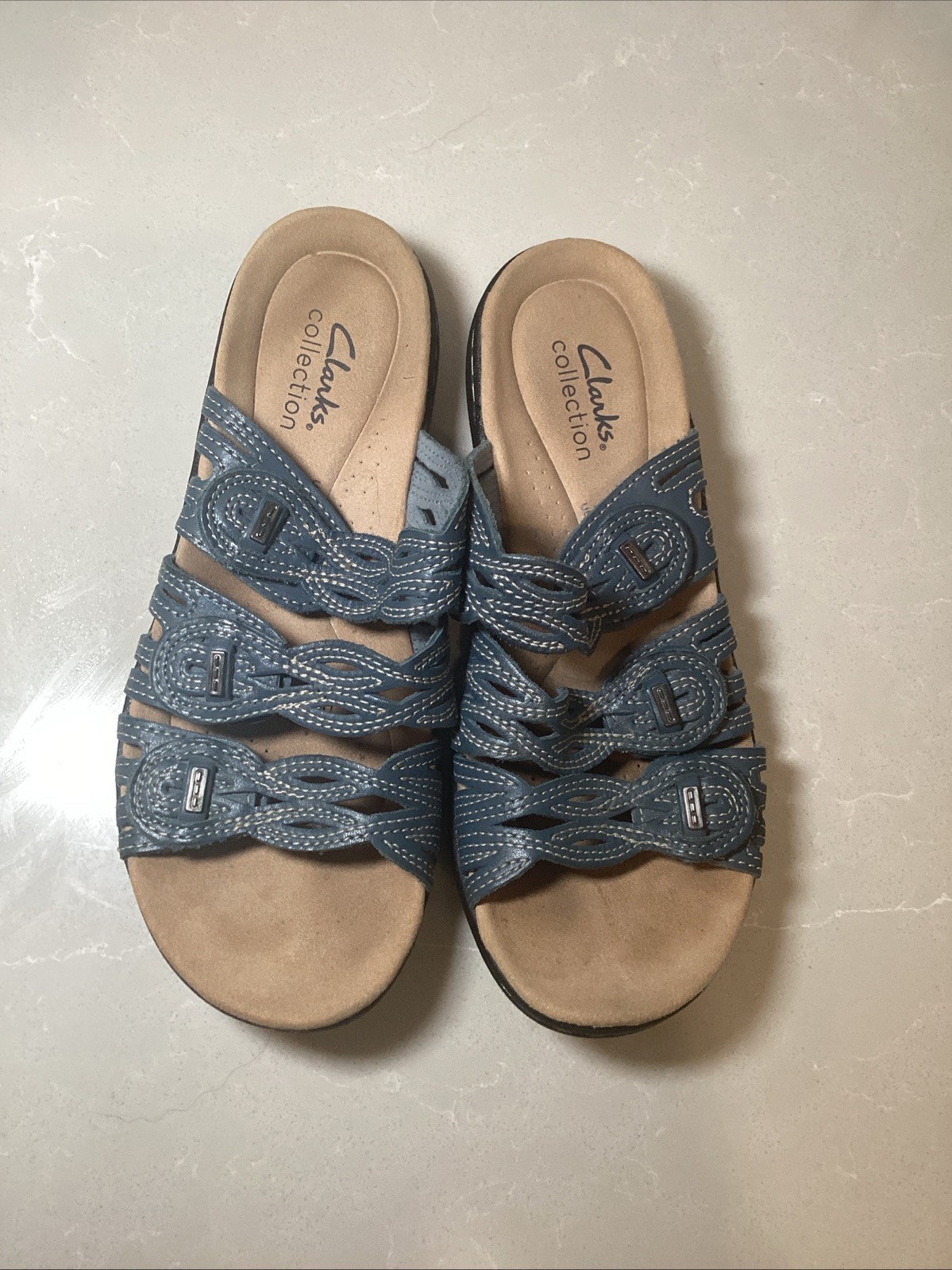 Clark’s Collection Laurieann Cove Blue/Grey Leather Sandals Women’s 6