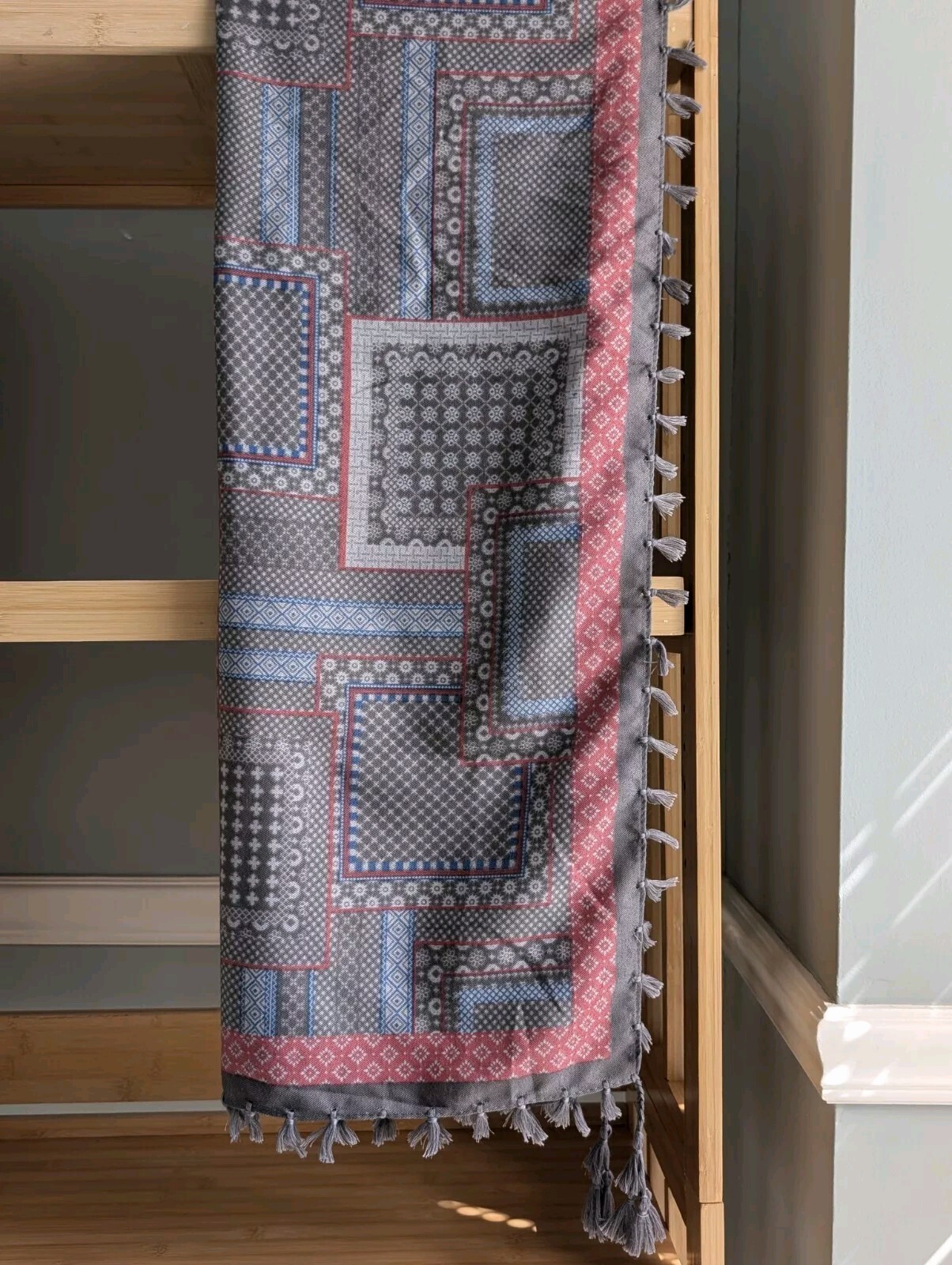 Blue,Gray, & Pink Shawl Wrap Scarf 41″ X 41″ ( Not Including Tassels)