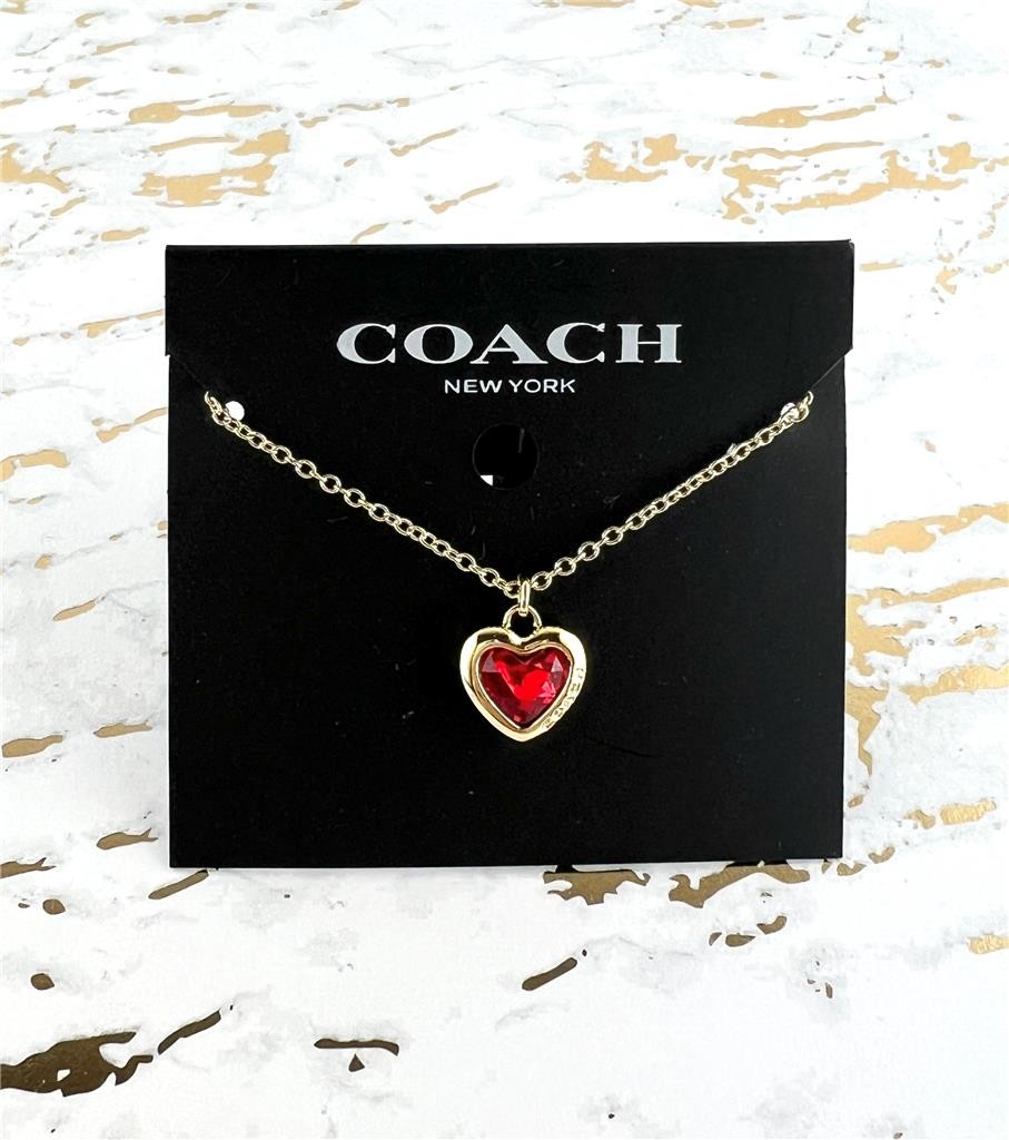 New Coach Red Heart Pendant Gold Necklace