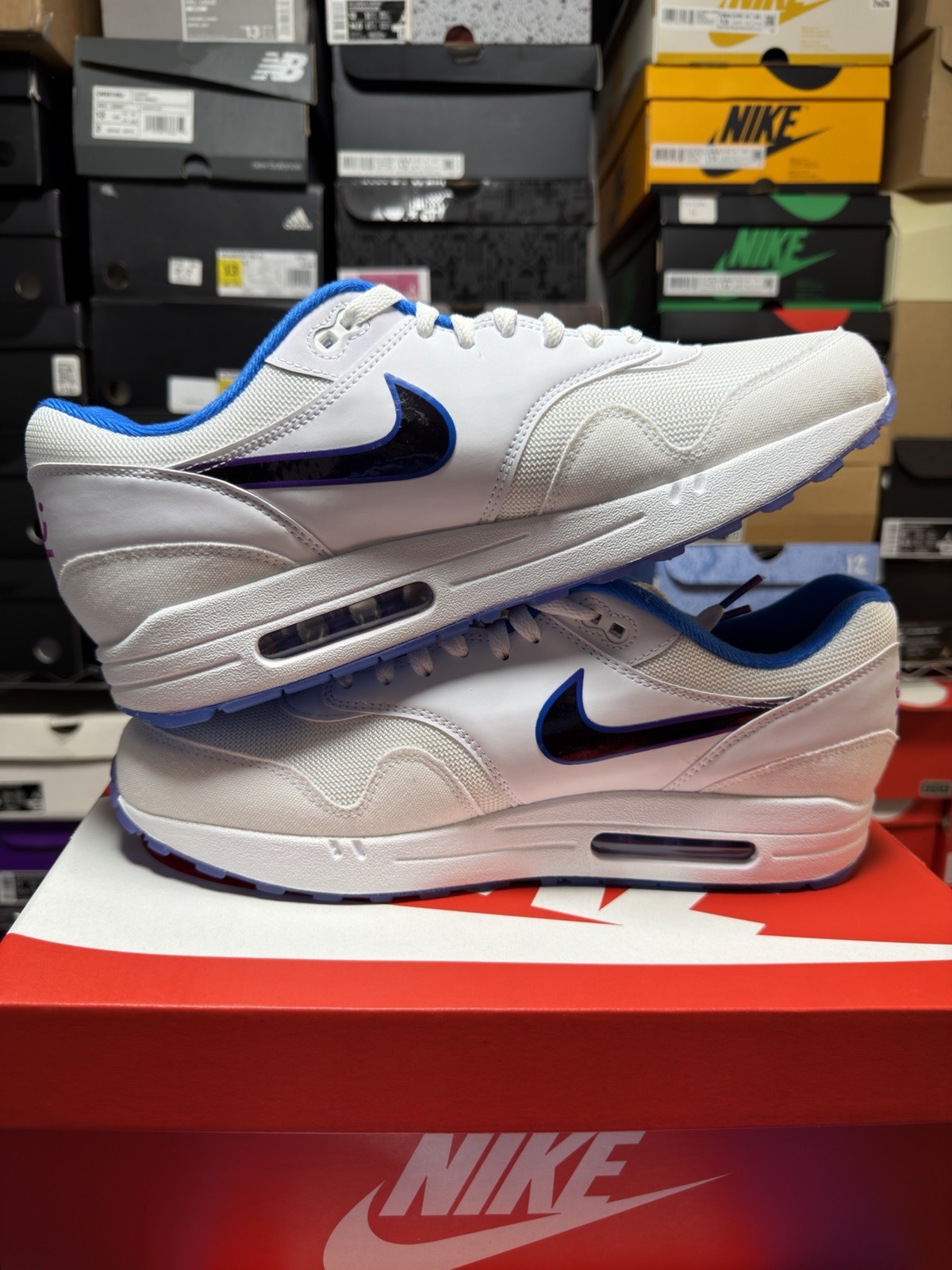Nike Air Max 1 KC ROYALS IQ2916-100 MLB WHITE VIVID GRAPE SOAR MENS SIZE 14 NEW