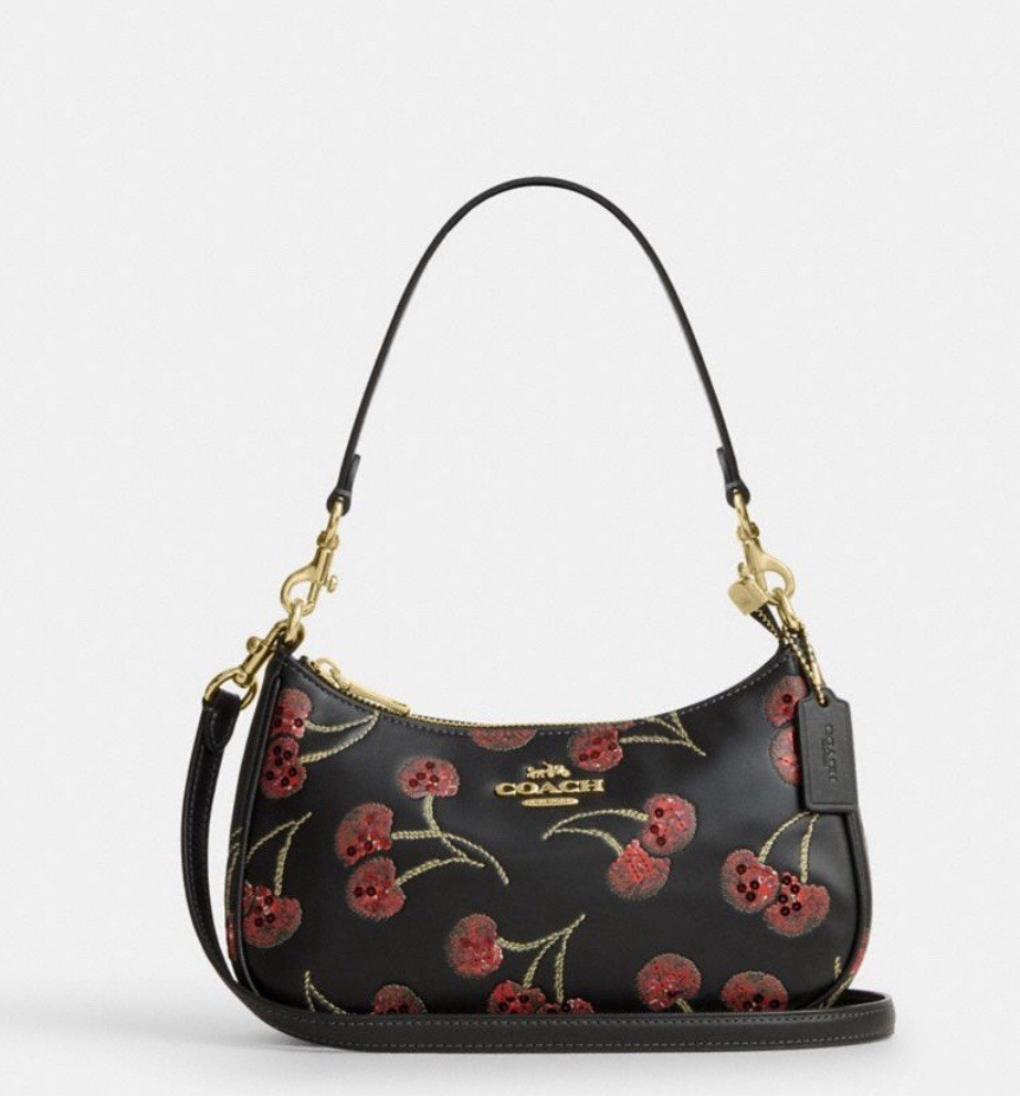 NWTCOACH Teri Shoulder Bag In Canvas Leather With Cherry Print