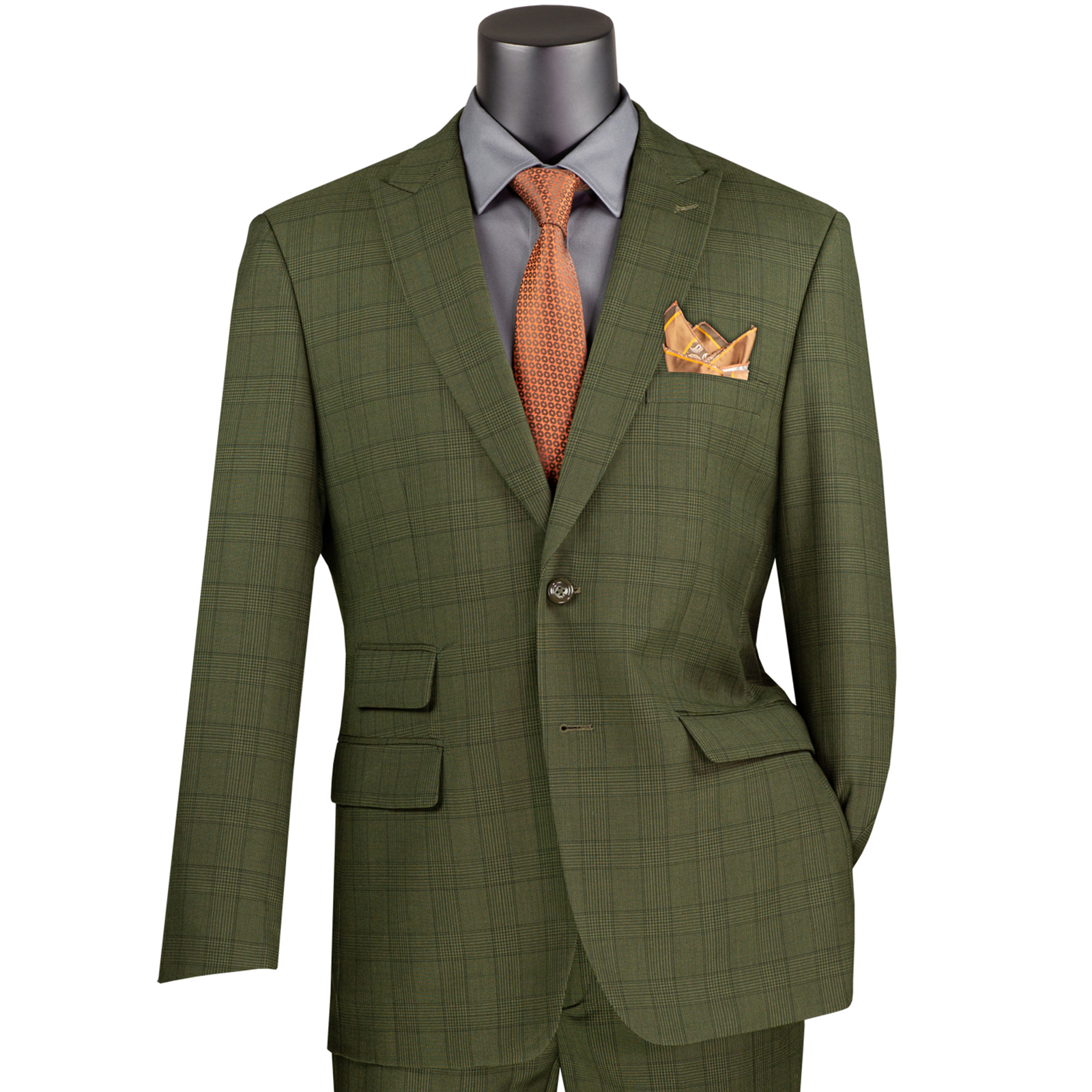 VINCI Men’s Glen Plaid 2-Button Modern Fit Business Suit 36S-56L, 4 Colors – NEW