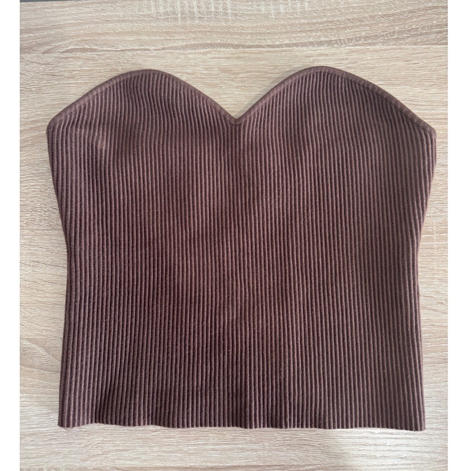 The Drop Ribbed Knit Sweetheart Neckline Tube Top Brown M Minimalist Chic