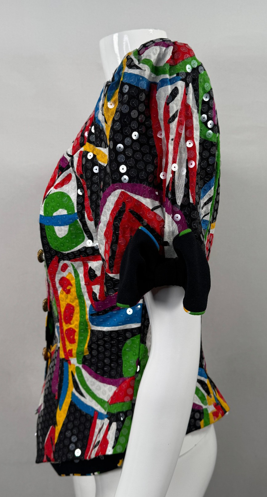 Saks Fifth Avenue Colorful Jacket Sequins Buttons 100% Cotton Fashion, Size 6