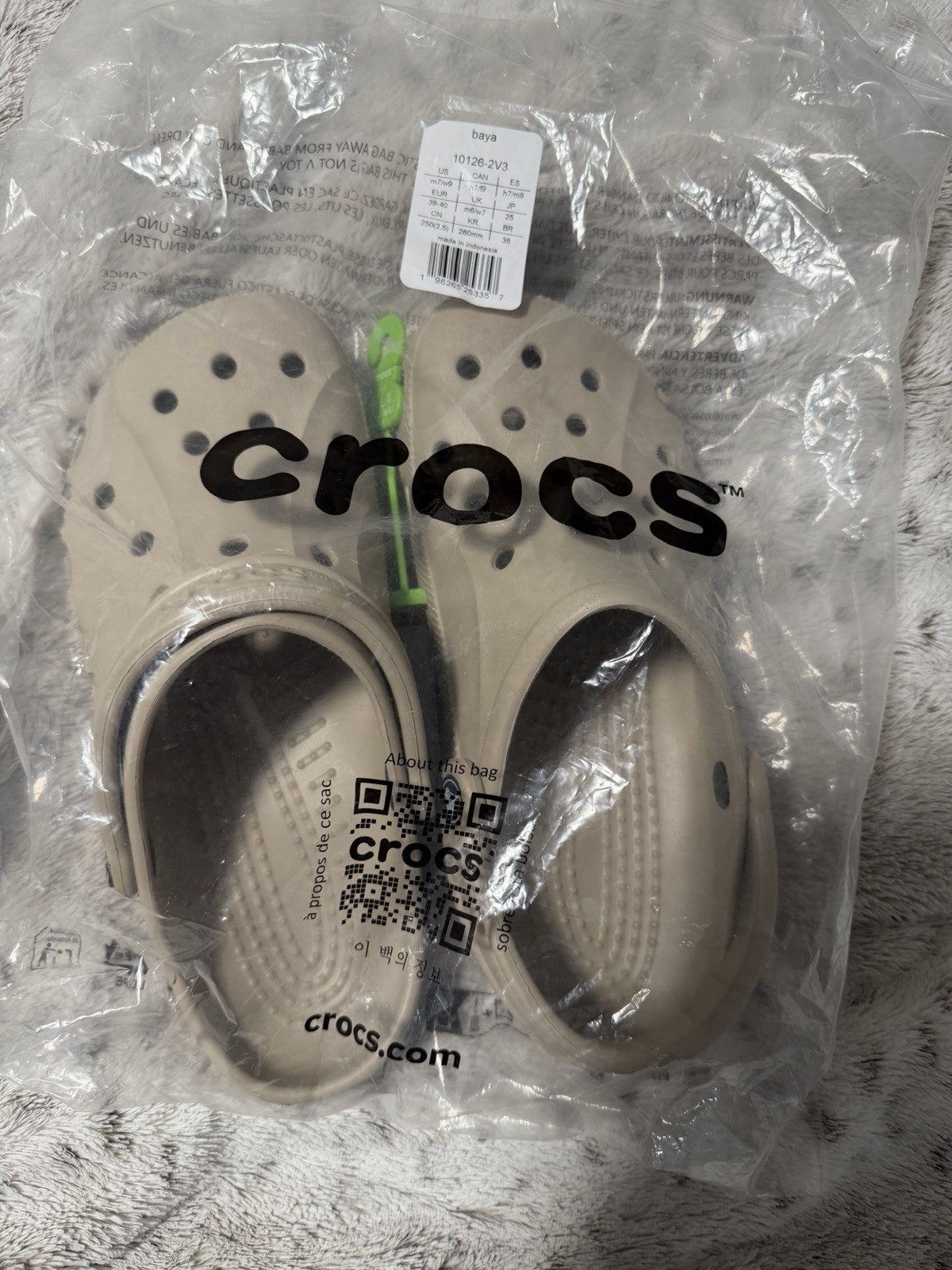 Crocs Adult Baya Clogs Cobblestone Beige Women’s US Size W/9 M/7 New With Tags