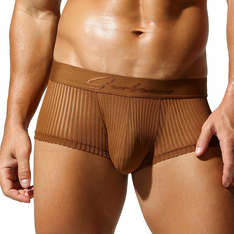 NEW Seobean Men’s Comfy Shorts Striped Pouch Underwear Low-Rise Boxer Briefs